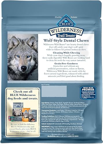 Miniatura 2 de Blue Buffalo Wilderness Wild Bones - Golosinas dentales masticables sin granos, bolsa pequeña de 10 onzas