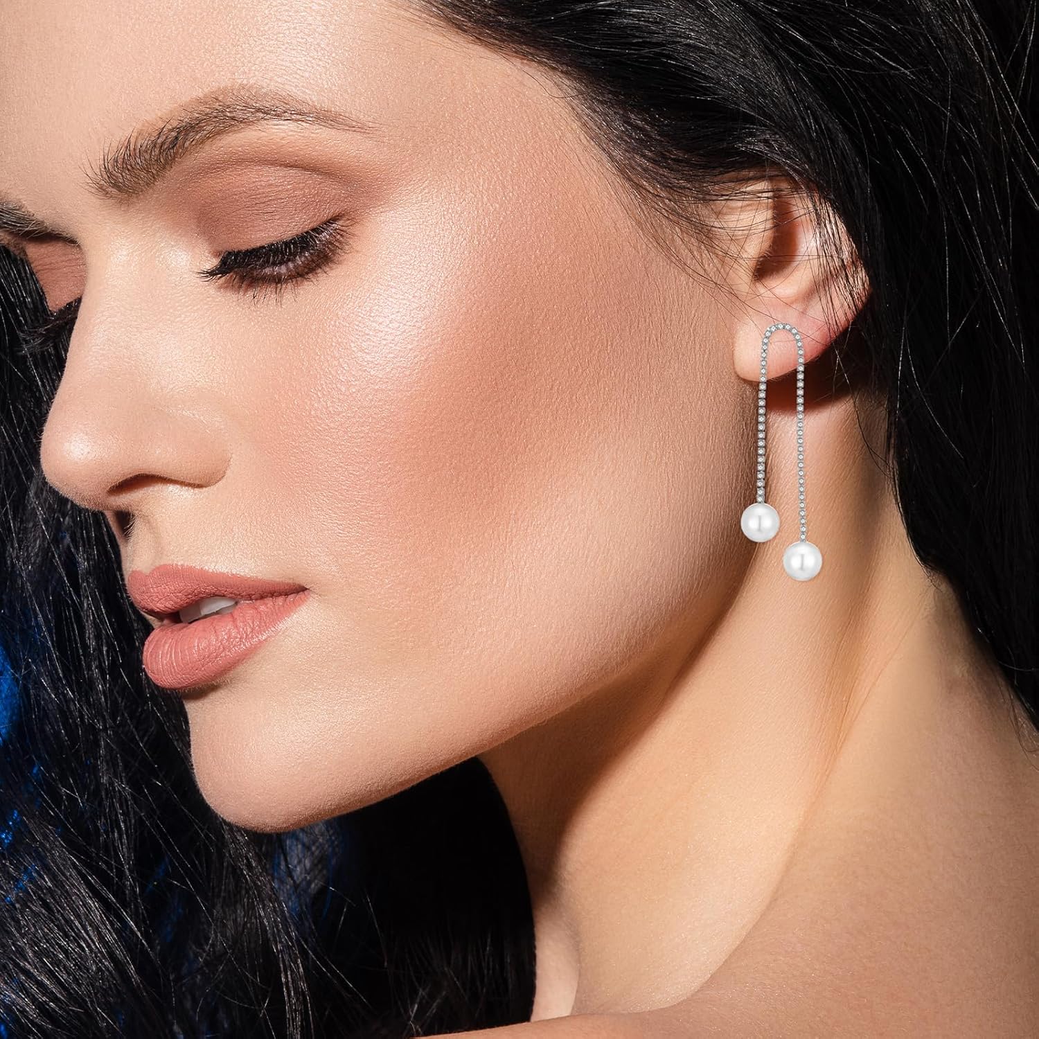 Yolev Long Tassel Pearl Dangle Earrings for Women Dainty Rhinestone Pearl Earrings Dangling Elegant Long Pearls Earrings for Women Bridal Wedding Party Jewelry Gift - Image 2