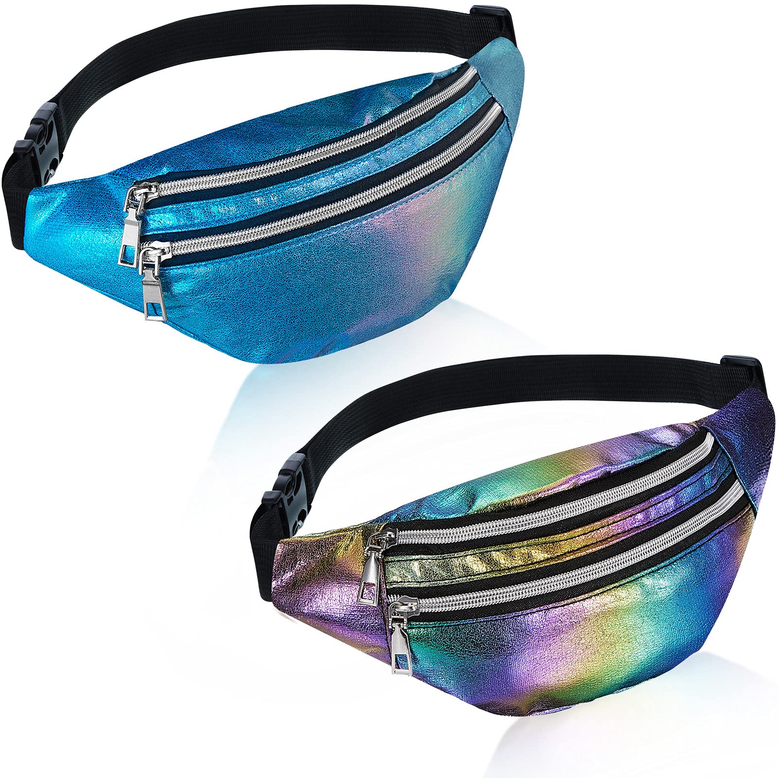 Frienda 2 Pieces Holographic Fanny Pack for Women Colorful Sport Waist Bag Pack