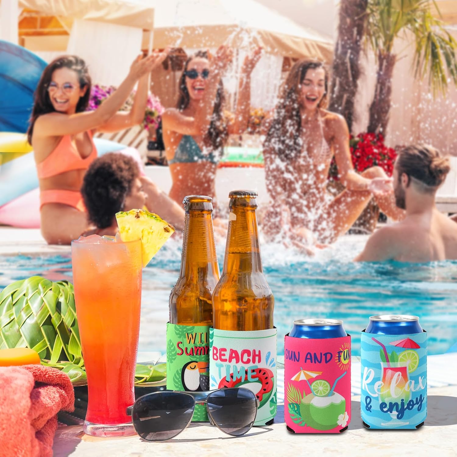 18 Pack Funny Can Cooler Sleeves Beer Drink Can Bottle Cooler Sleeves Cooler Collapsible for Summer Holiday Beach Themed Party Decorations Supplies Favors - Image 6