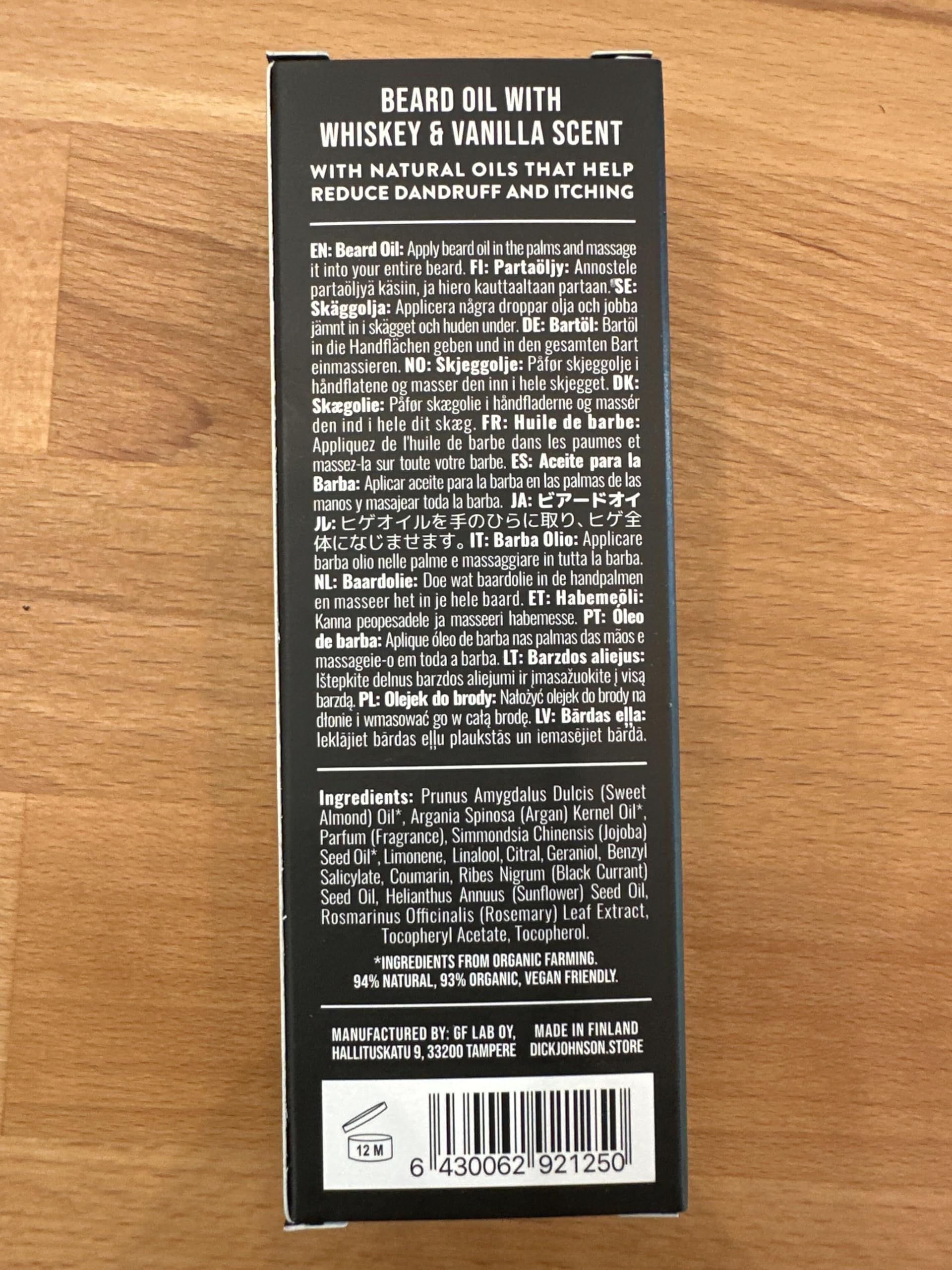 Dick Johnson Bartöl Whiskey Vanille Duft 50 ml – Bart Öl mit Arganöl, Jojobaöl und Mandelöl – Bartpflege für Männer zur täglichen Anwendung & Bartwachstum – Geschenk für Männer – Made in Finnland
