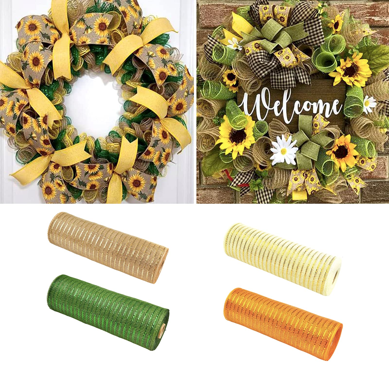 POPOYU 4 Rouleaux Maille Métallique Ruban Déco de Automne récolte,Poly Déco en Feuille Métallique pour l'artisanat Fabricat de Couronnes,Foil Decomesh Rouleau pour Création de Couronnes Guirlandes