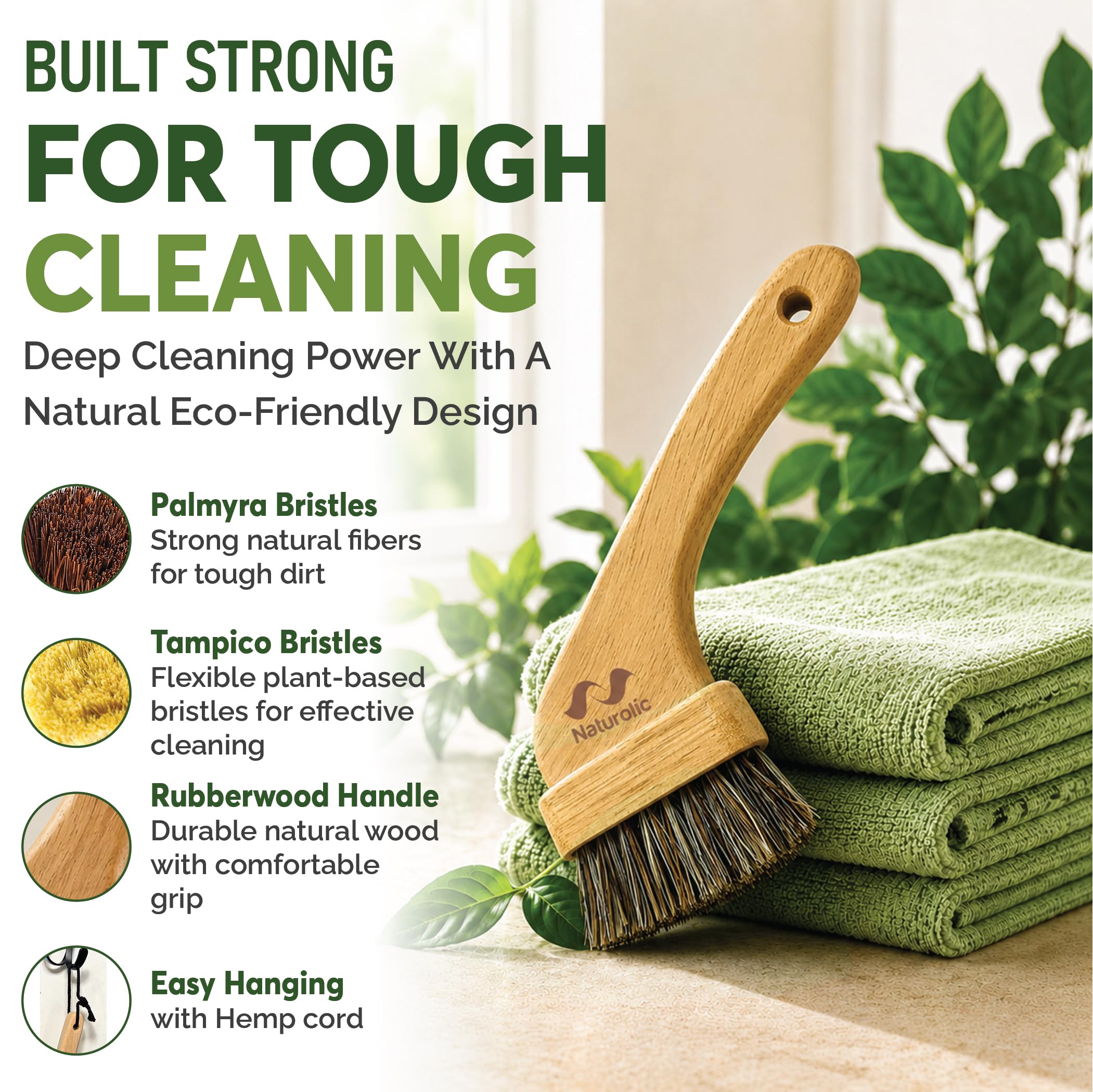 Juego de cepillos de lechada totalmente naturales, cerdas Palmyra y Tampico, cepillo de limpieza profunda multisuperficie para lechada, azulejos, ducha, bañera, encimera, productos de