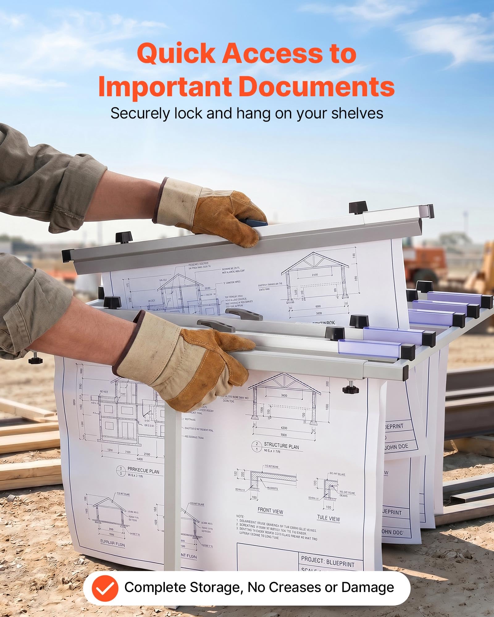 VEVOR Abrazaderas Colgantes para Planos, Ancho de 610 mm, Paquete de 12 Piezas, Tiras de Encuadernación, Estructura de Aluminio, Soporte de Almacenamiento para Planos de Ingeniería Carteles Dibujos