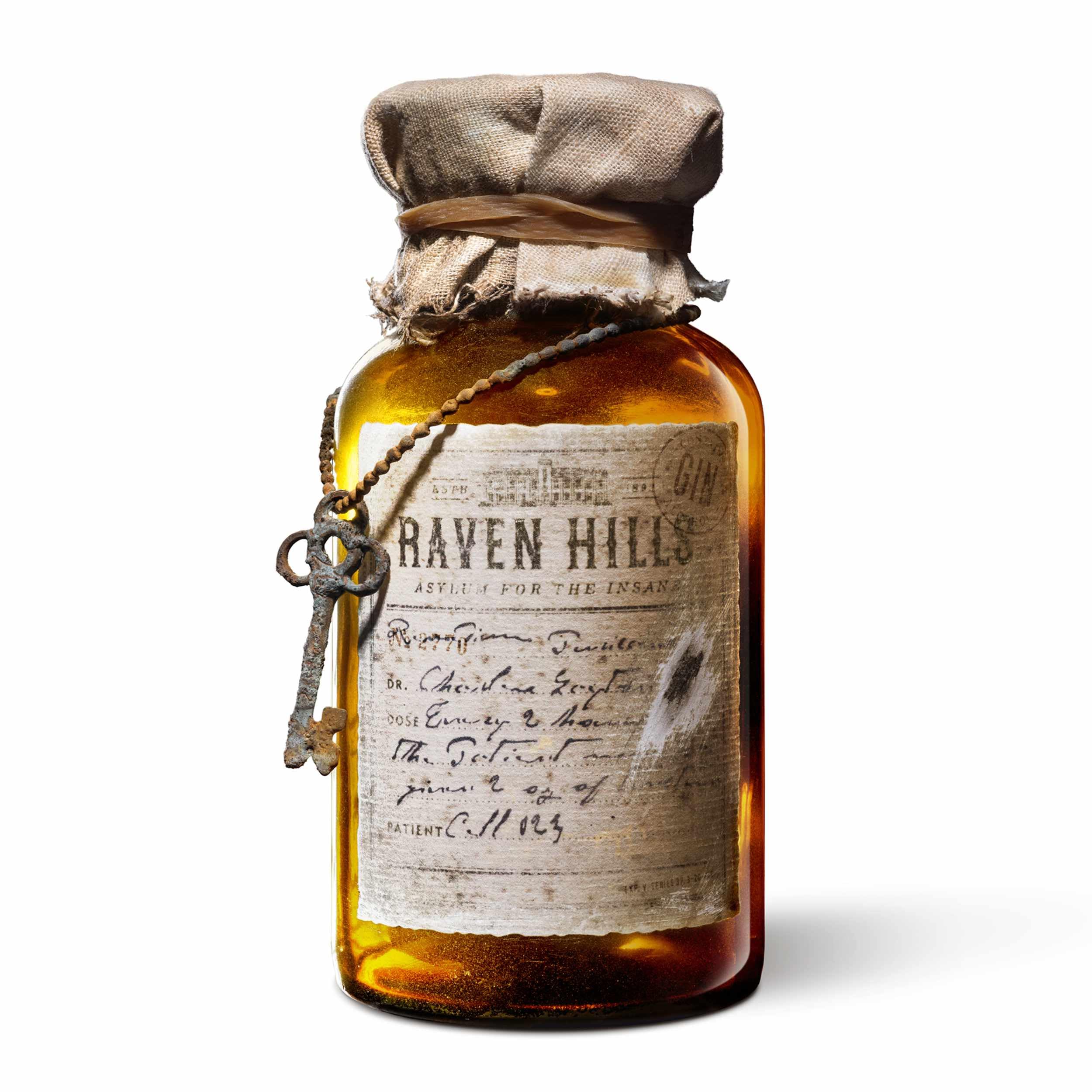 Raven Hills Gin 0,5l. 44% - tauche in die mystische Welt von 1892 in England ein - inkl. BOTTLEROCKET Untersetzer und mysteriösem Umschlag