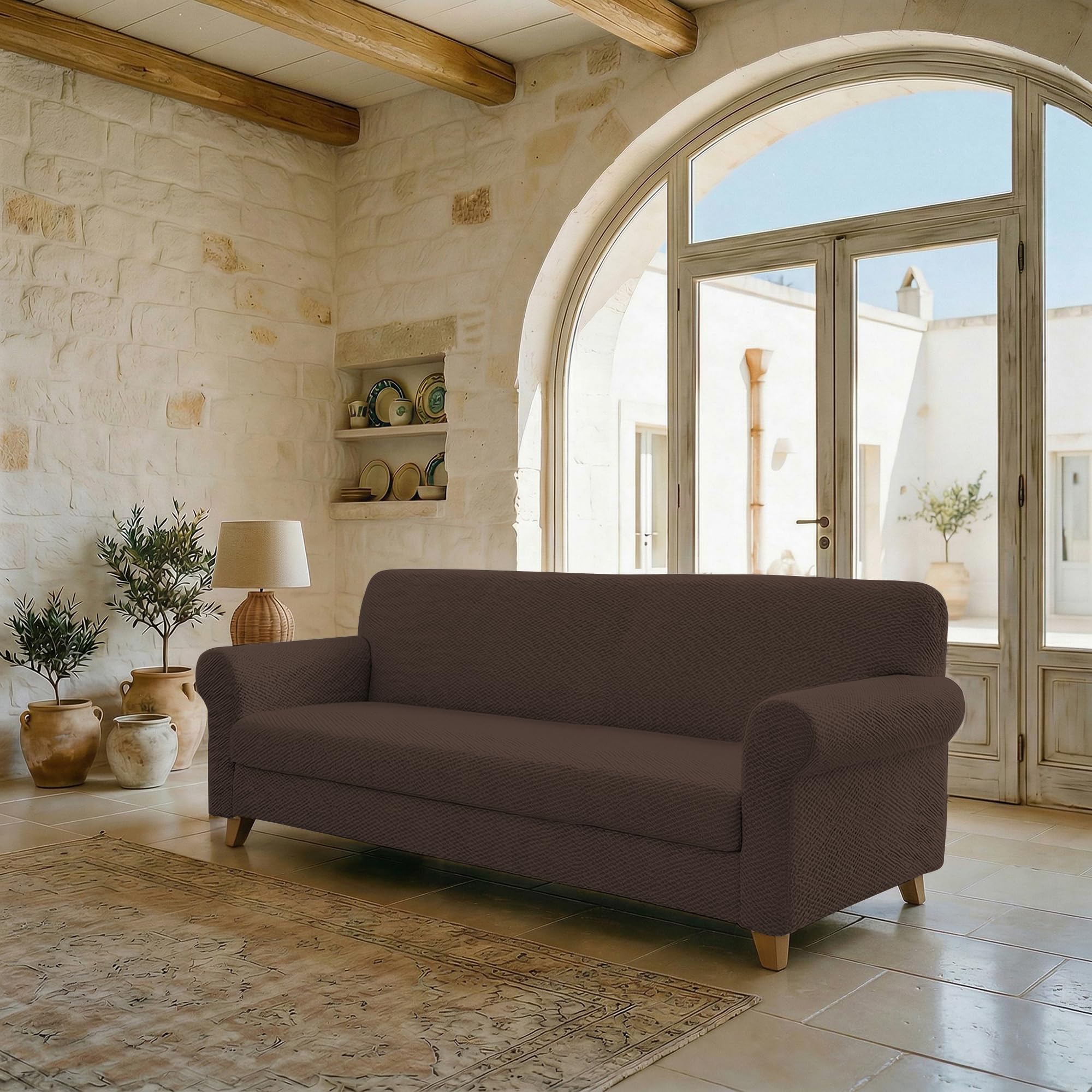 Italian Bed Linen FASHIONABLE Extendable Sofa Cover, Brown 4 Seater