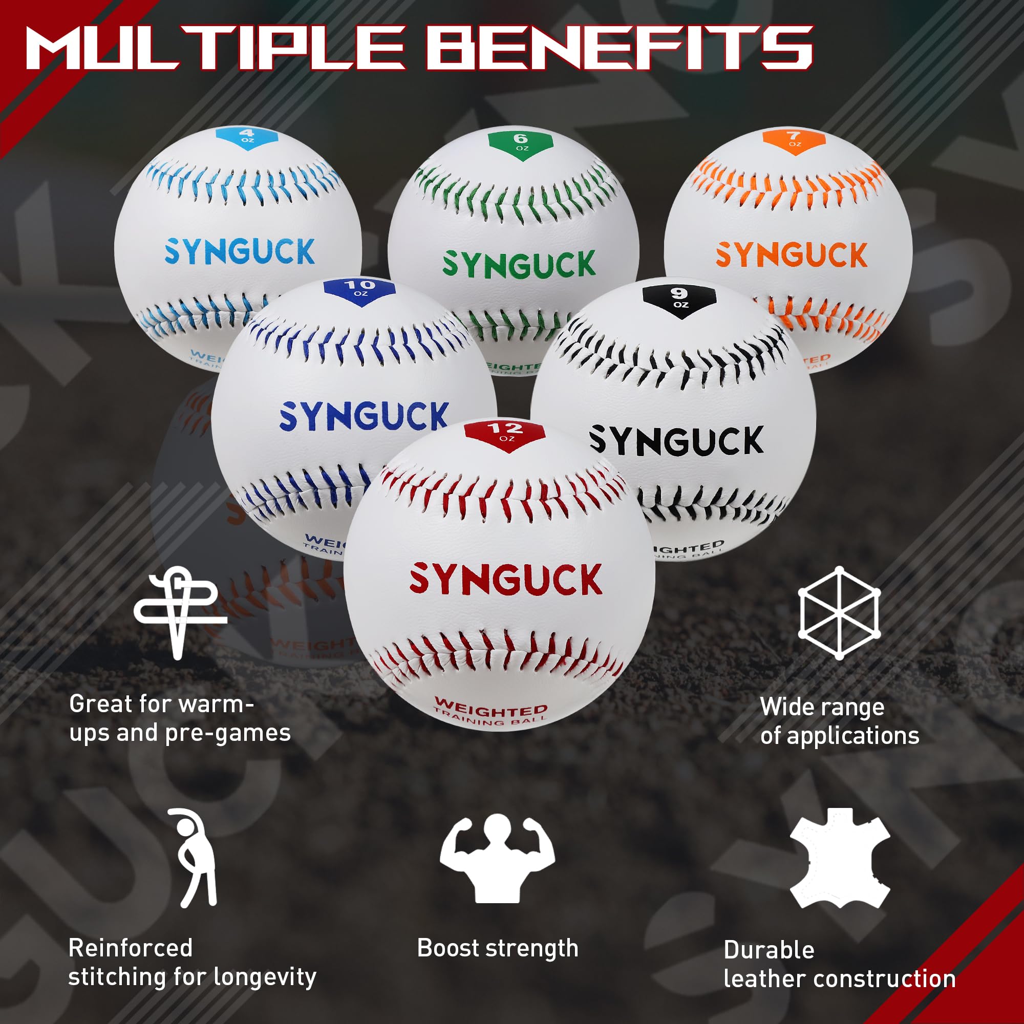 SYNGUCK Juego de pelotas de béisbol con peso de 2/4/6 – Pelotas de entrenamiento para aumentar la velocidad de lanzamiento, fuerza de brazo y precisión para jugadores de béisbol, entrenadores y