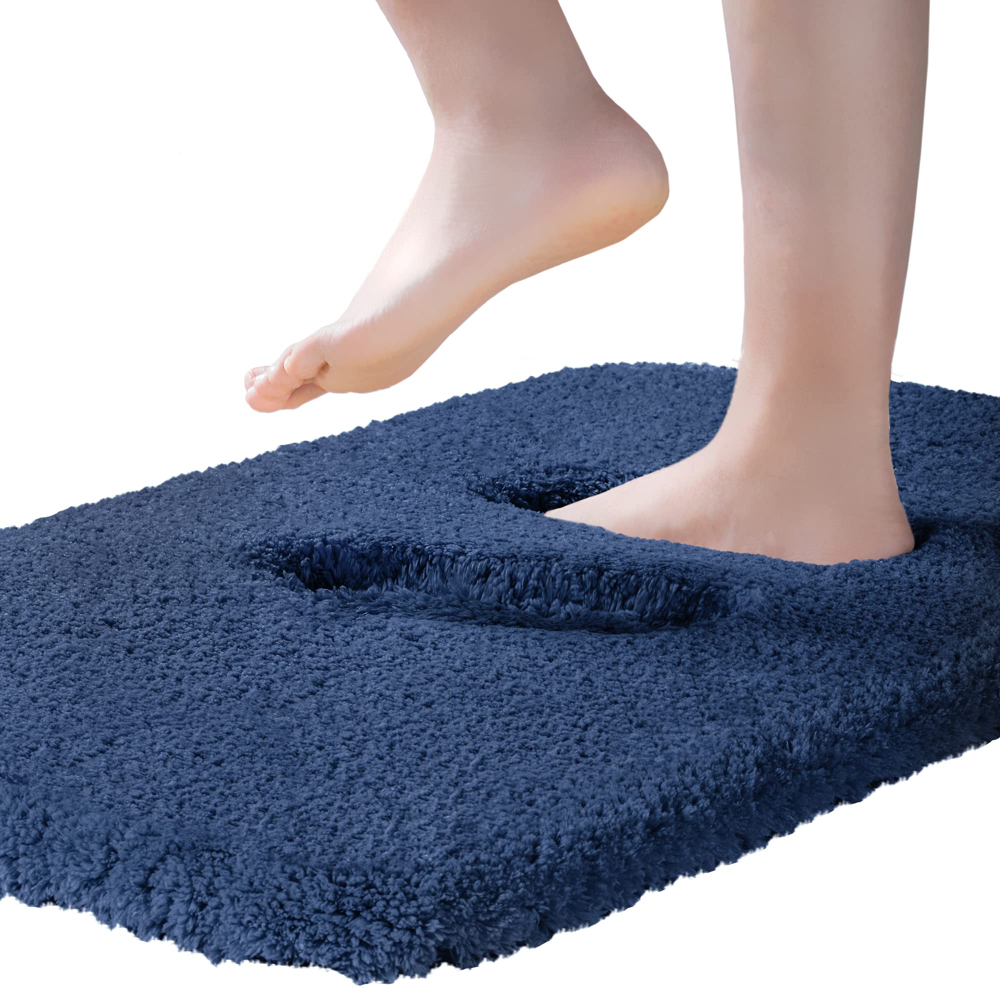 Tapis de Bain Extra Epais Tapis Salle de Bain Antidérapant Tapis Sortie de Douche Très Absorbant Tapis de Sol Salle de Bain Ultra Doux en Microfibre Lavable en Machine 60 x 90cm,Bleu Marine