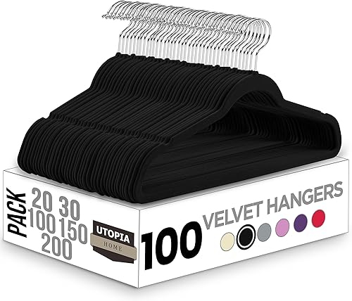 Miniatura 1 de Utopia Home Perchas de terciopelo de alta calidad, paquete de 100 perchas antideslizantes, perchas negras, perchas para trajes con gancho giratorio
