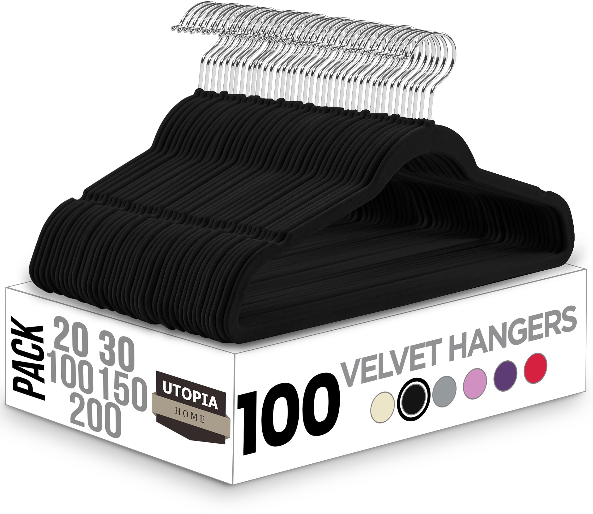 Utopia Home Velvet Hangers 100 Pack - Non-Slip Suit Hangers with 360 Degree Rotatable Hook - for Pants, Coats, Shirts & More (Black)