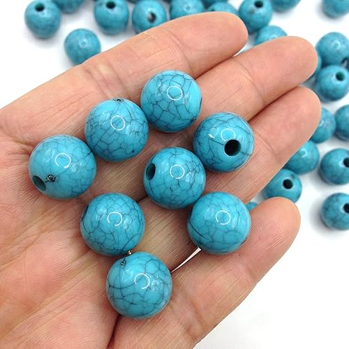Miniatura 4 de KARMELLING 50 cuentas sueltas redondas de piedras preciosas turquesas de 0.551in para manualidades, collares, pulseras, joyería, color azul