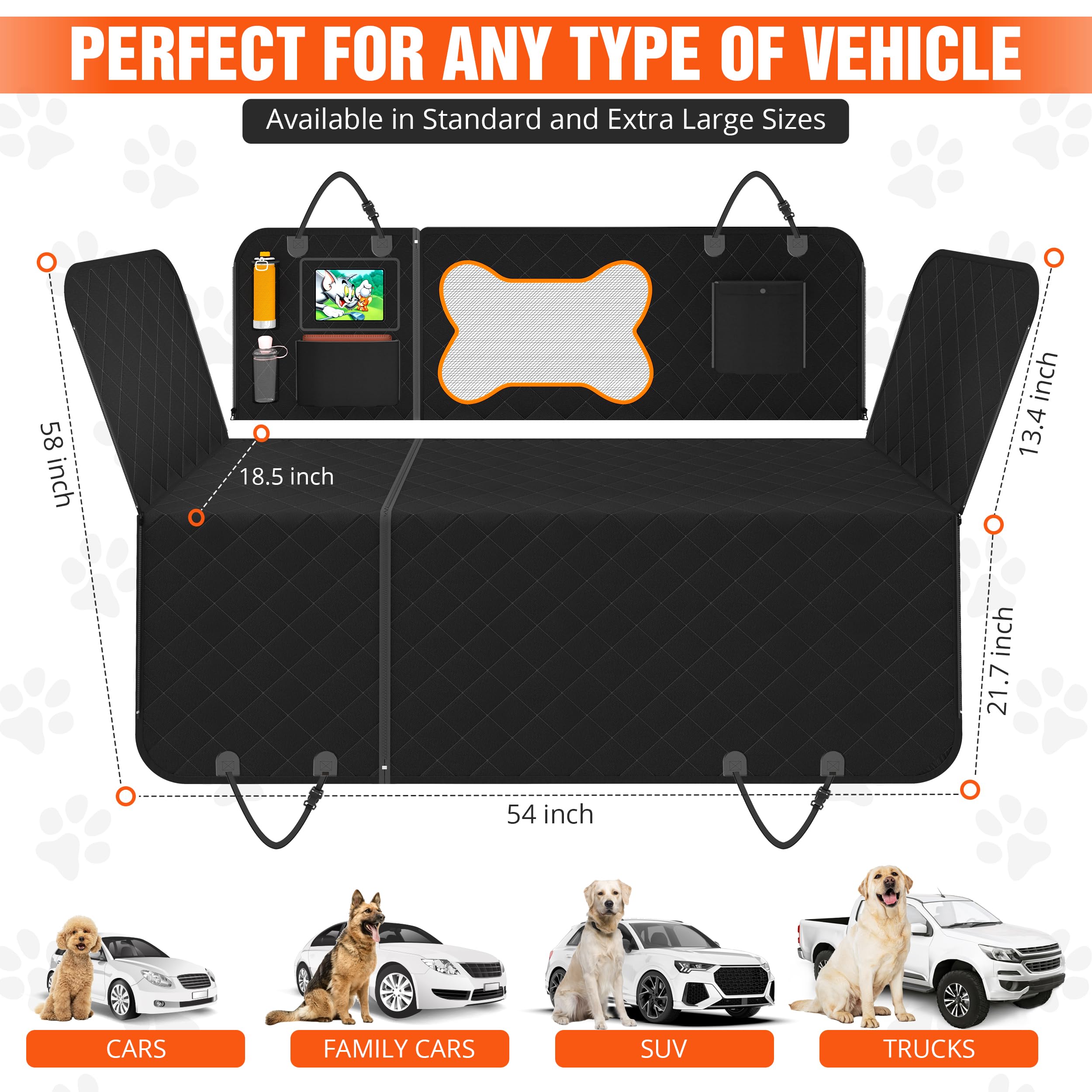 Extensor de asiento trasero para mascotas, hamaca de tela 600D con parte inferior dura para asiento trasero de coche, soporta 500 libras, impermeable, funda de asiento trasero de coche para perros con