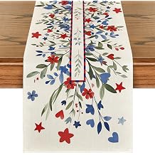 Artoid Mode Eucalyptus Floral Stars 4th of July Table Runner, Memorial Day Kitchen Dining Table Decoration for Home Party Decor 13x72 Inch