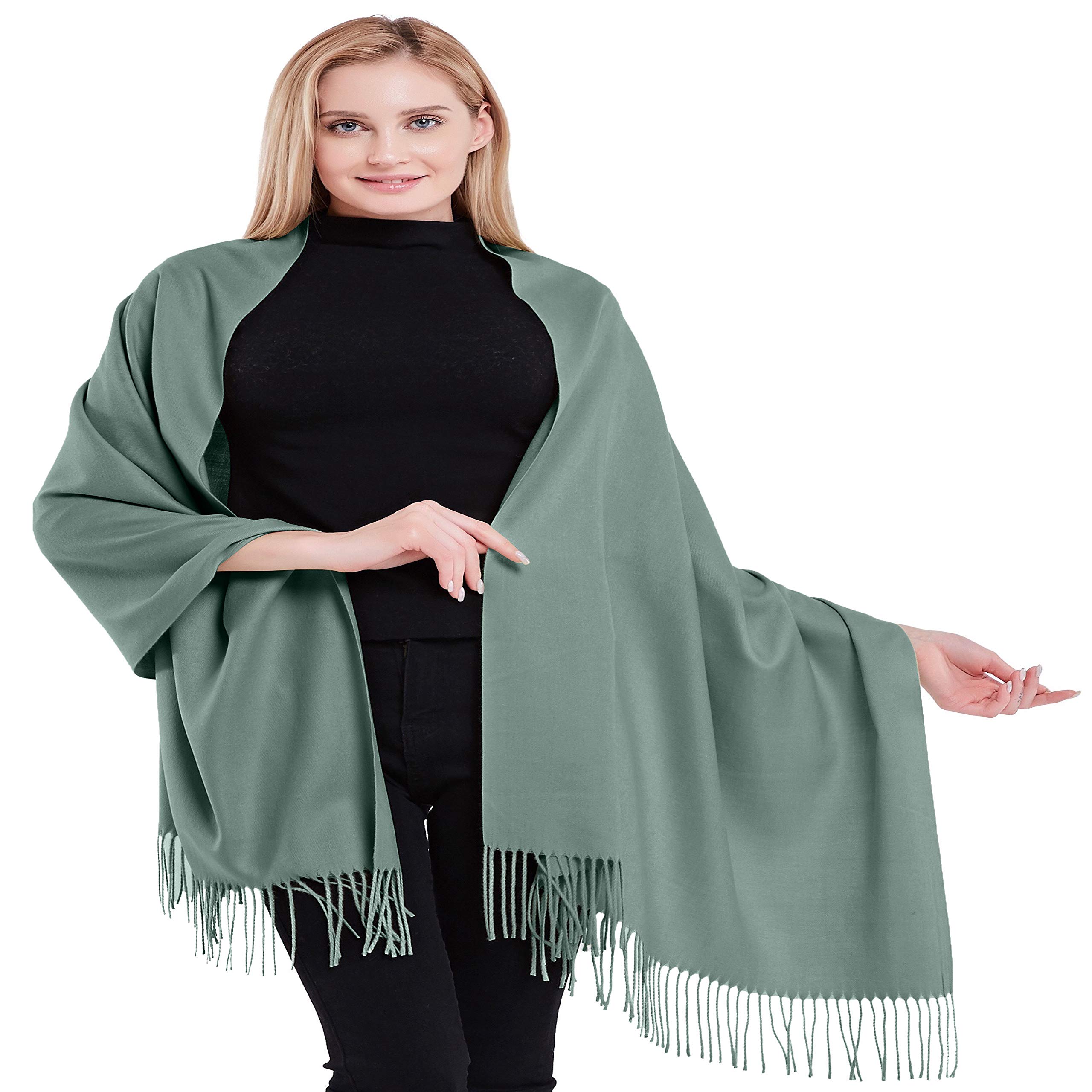 CJ Apparel Sage Green Laurel Green 100% Cashmere Shawl Pashmina Scarf Wrap Stole Hand Made in Nepal
