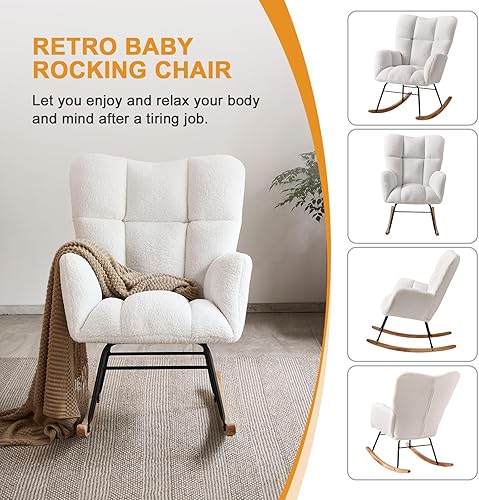 Miniatura 6 de Mecedoras para guardería, con respaldo alto, mecedora tapizada, reclinable, moderna, mecedora, cómodos sillones para guardería, dormitorio, sala de