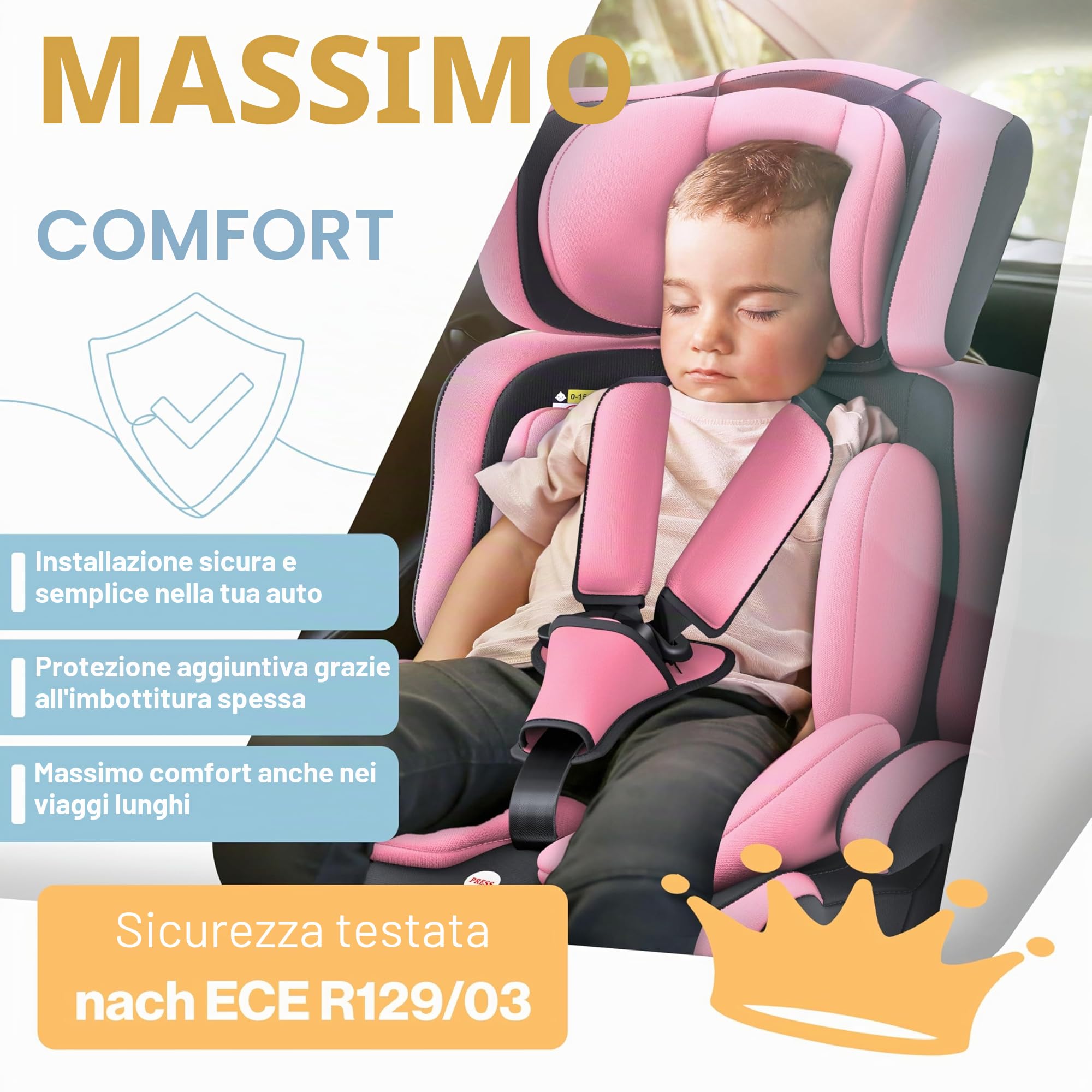 Kidiz®, seggiolino auto i-Size R129 100-150 cm fino a 12 anni, seggiolino per bambini gruppo 1/2/3 senza Isofix, seggiolino per bambini a crescita regolabile, cintura a 5 punti e poggiatesta
