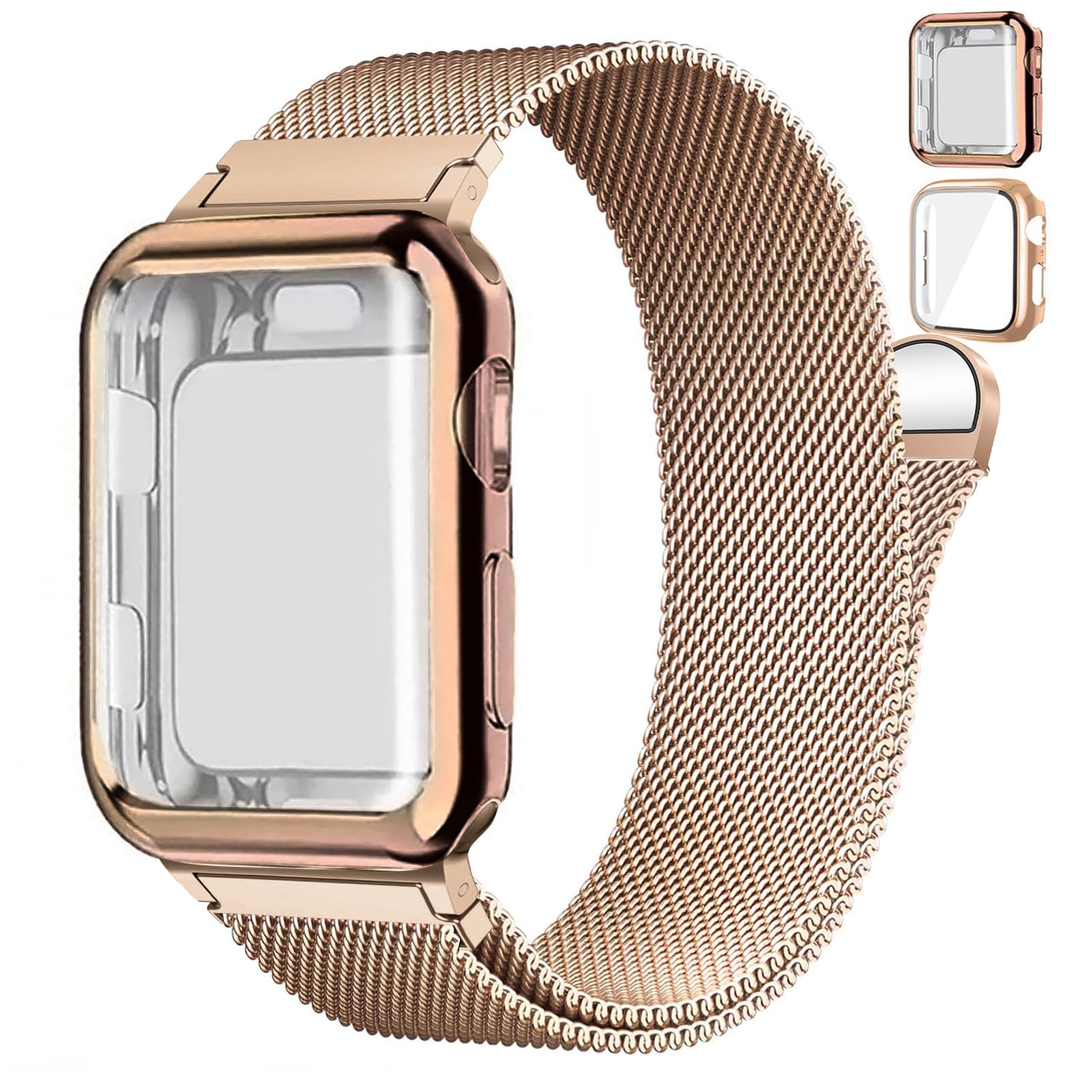 Magnetic Band and Case for Apple Watch Band 40mm 41mm 38mm 44mm 45mm 46mm 42mm Women/Men,Stainless Steel Milanese Loop Bracelet Strap with Cover Combo iWatch series 11 10 9 8 7 6 5 4 SE Ultra/2 3 49mm