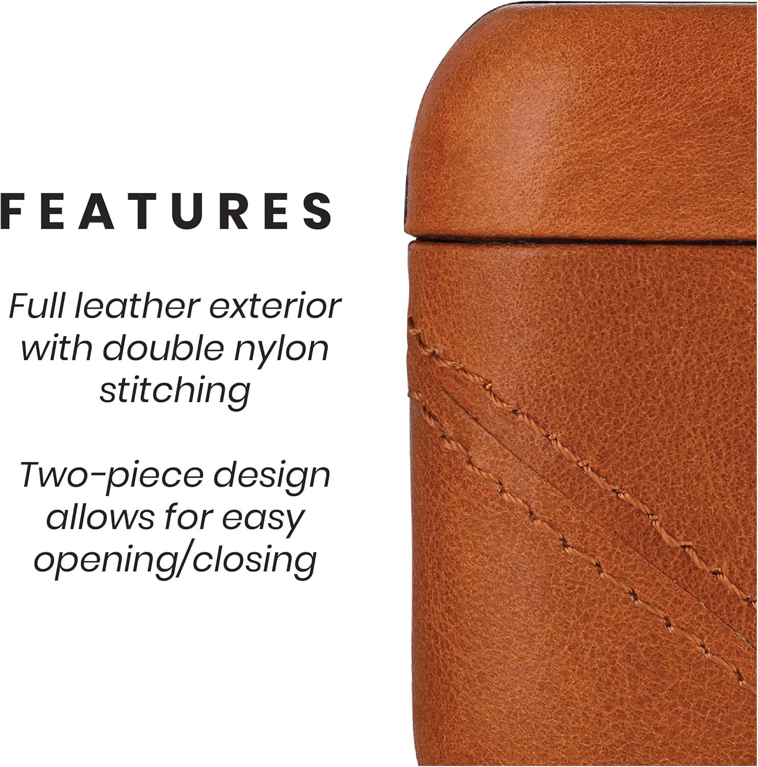 Bullstrap Premium Leather Case Compatible with Apple AirPods 1 & 2, Wireless Charging, Two-Piece Design (Sienna)