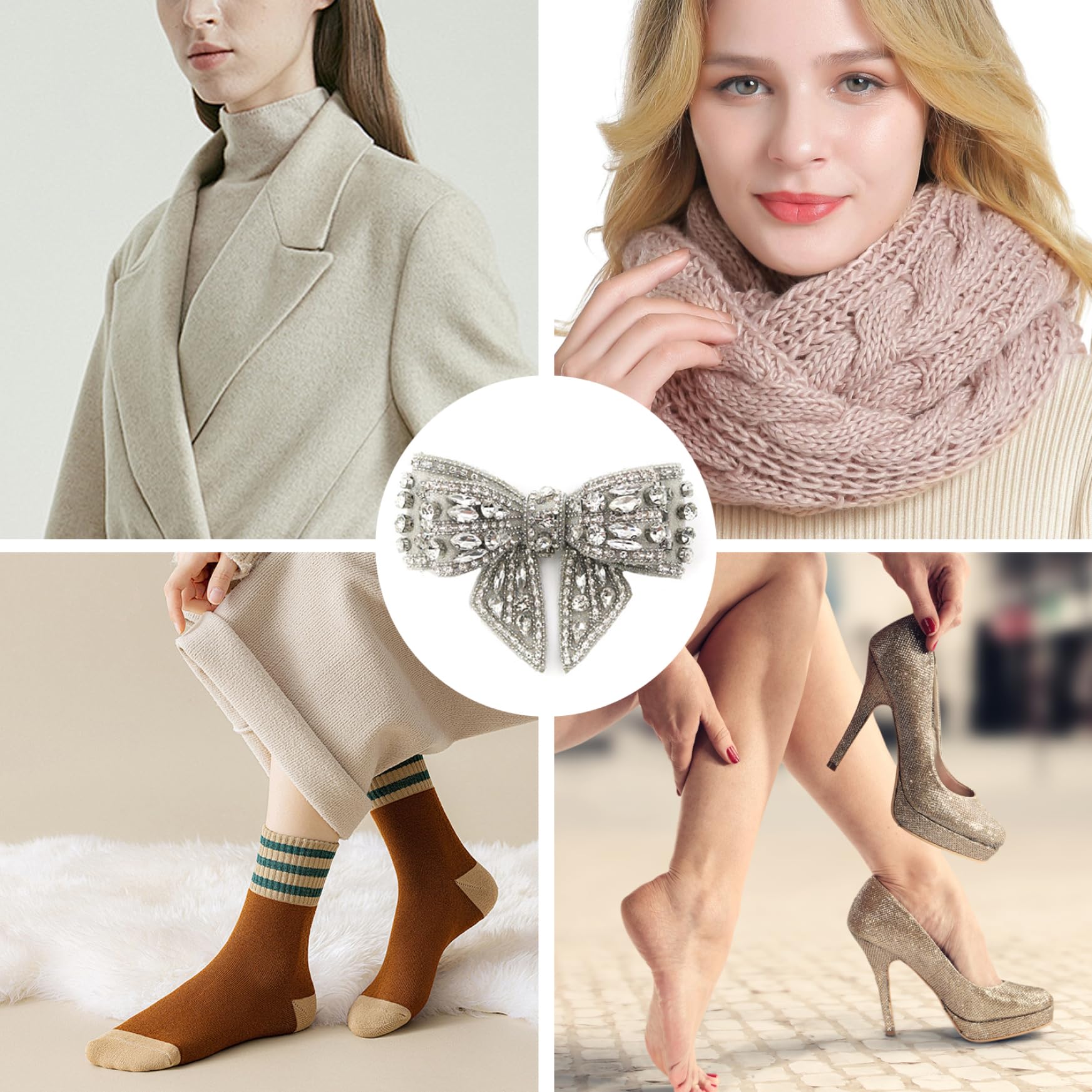 2Pcs Sequin Bow Patches With Rhinestones - 4.3x3.1 Inch DIY Appliques For Shoes, Clothes & Hair