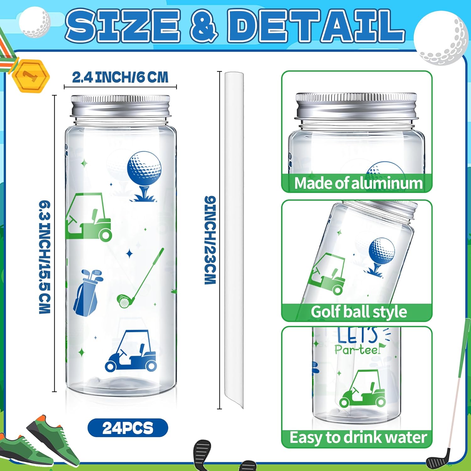 24 Pcs Golf Party Favors Masters Golf Ball Plastic Tumbler Bulk 14.2 OZ Reusable Cups with Lids and Straws Let's Par-tee Beer Can Iced Coffee Cup for Sport Themed Birthday Party Supplies - Image 2