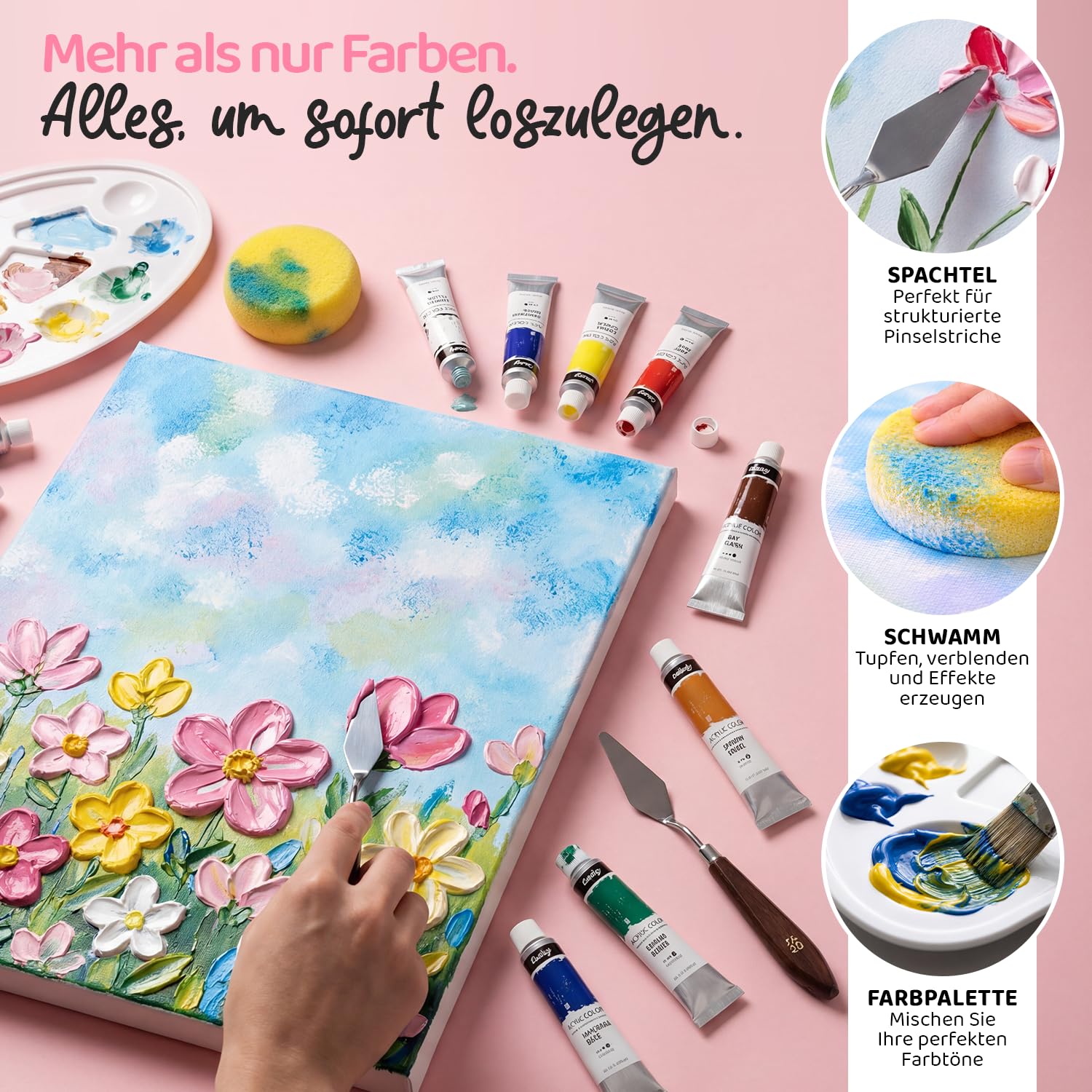 Chalkola Acrylfarben Set| 32x22ml Acrylfarbe mit 10 Leinwand, 10 Pinseln, Tischstaffelei| Acrylfarben für Leinwand Holz| Wasserfeste Acrylic Paint Set| leuchtenden Farben für Kinder, Profis, Anfänger