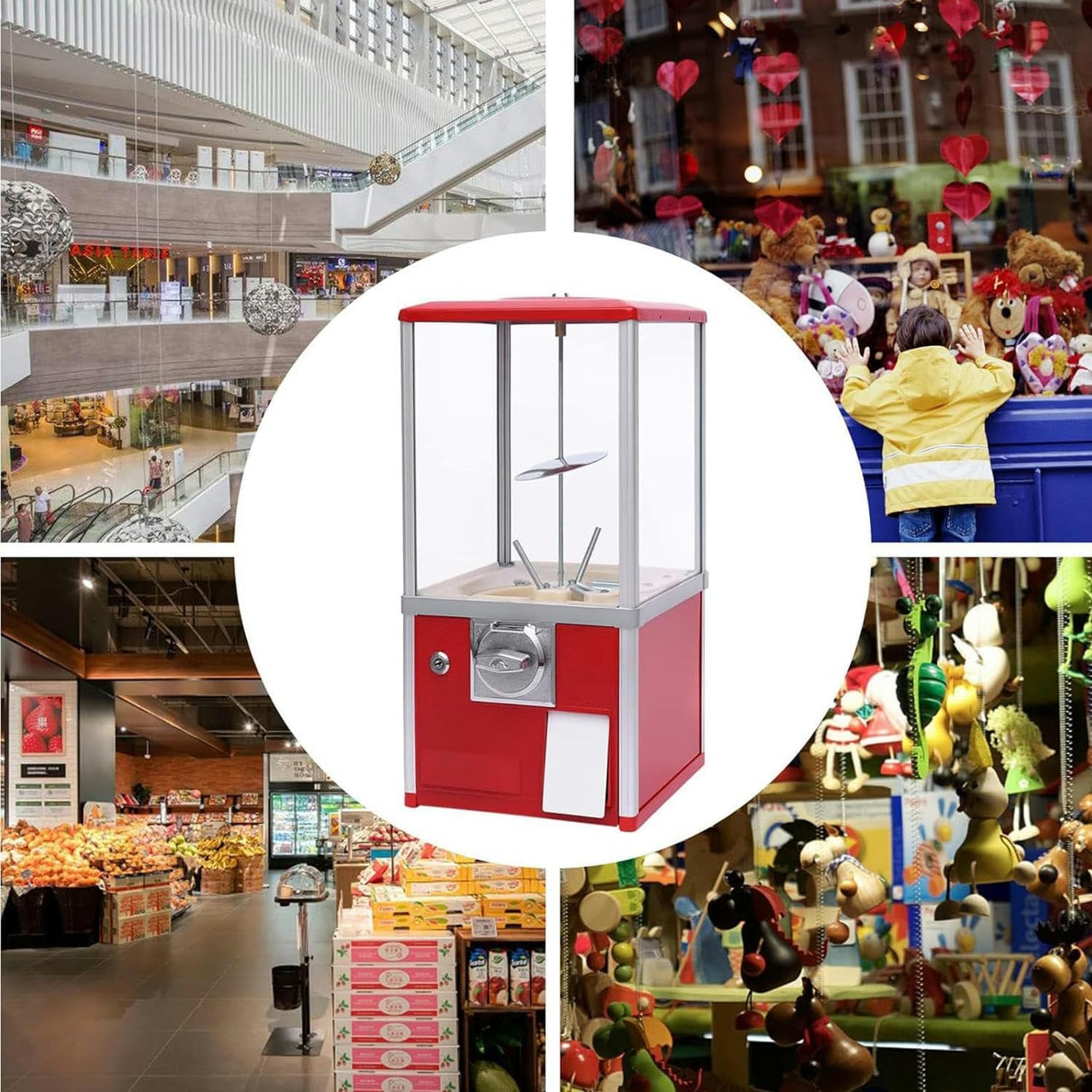 Distributore automatico di monete da 25 centesimi, macchina commerciale per palline e premi, design autoportante, facile da usare, perfetto per bambini ed eventi