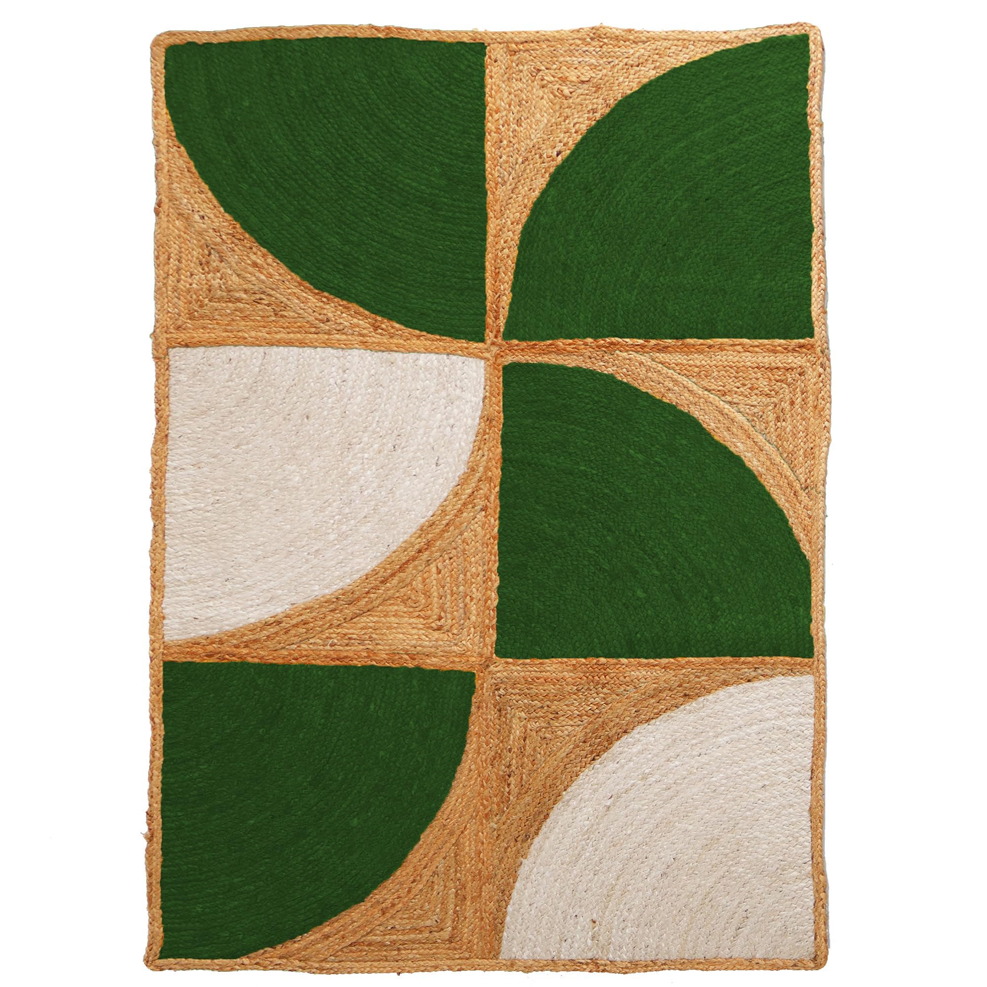 Tapis en jute verte géométrique de 0,7x1,5m pour balcon et salon cosy