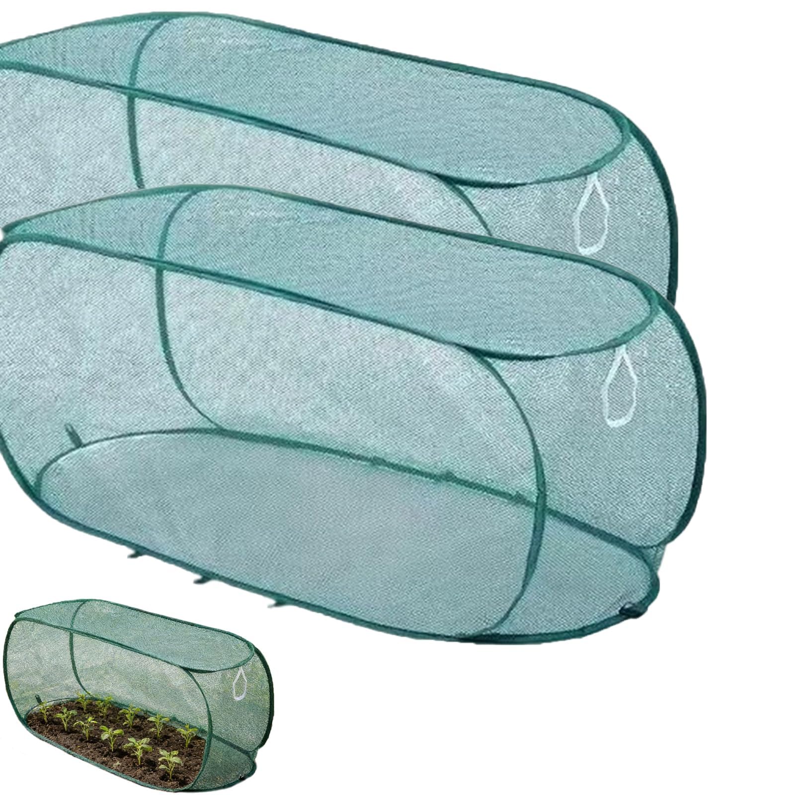 Ciobz 2Pcs Green Pop-Up Mesh Plant Cover, Foldable Fruit Cage Netting With Ground Nails, Plant Protection Tent For Strawberry Tomato, Anti-Bird Insect Netting For Garden (2Pcs Green)