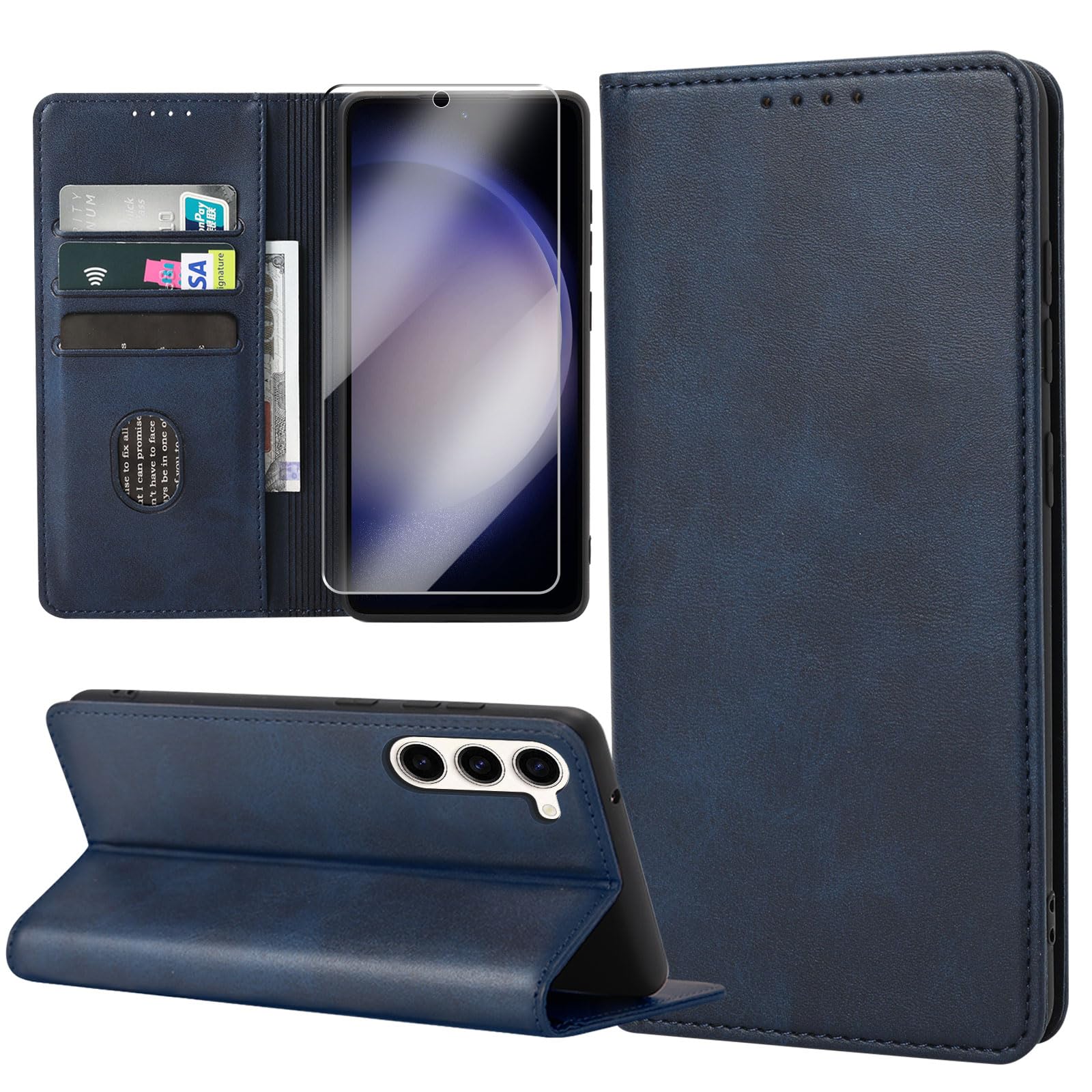ZYMOU Cover per Samsung Galaxy S23 5G, Custodia a Premium Pelle PU Portafoglio Flip Libro Libretto Caso [Protezione Completa] [Slot per Scheda] [Funzione di Supporto], Blu