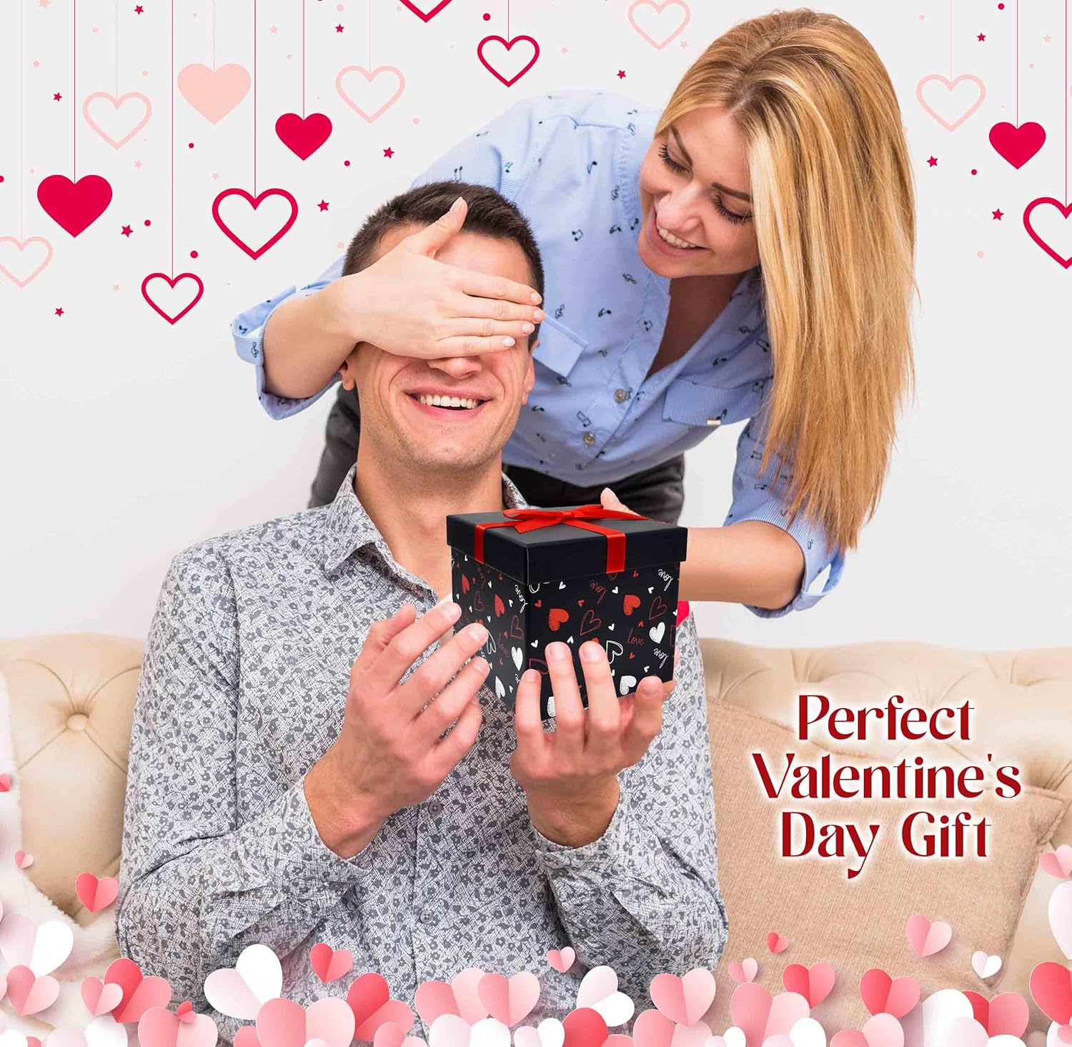 Gift Boutique 4 Pack Valentine Nesting Boxes with Bow Lids Black Red Hearts Stacking Square Box Gifts Presents Wrapping Birthday Wedding Party Decor - Image 6