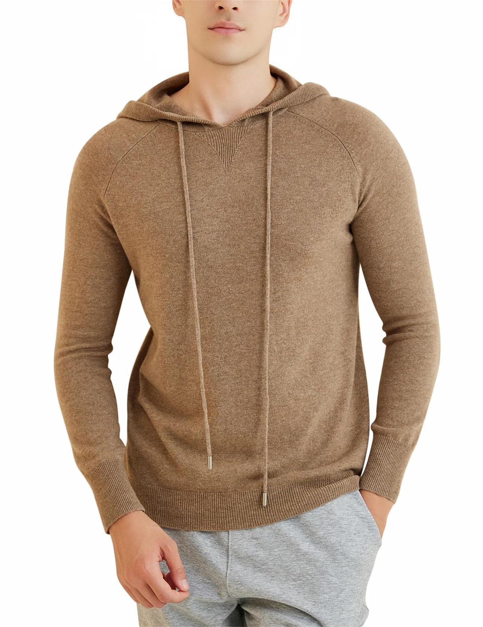 Felpa con cappuccio da uomo in lana merino maglione con cappuccio autunno inverno caldo manica lunga pullover abbigliamento maschile