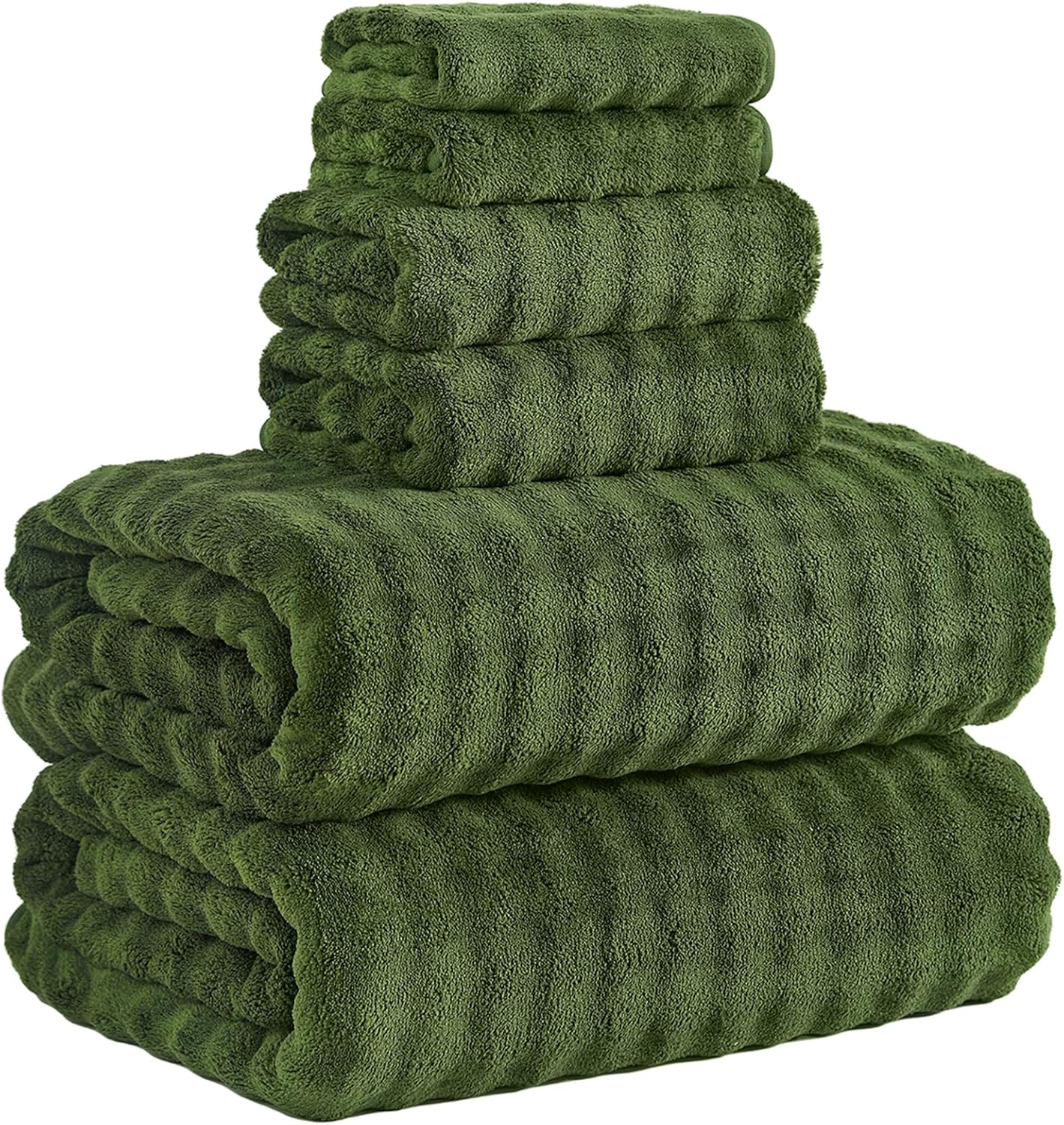 KBY Bath Towels Set 6 Piece 40x80 Inches,2 Extra Large Bath Sheets 2 Hand Towels 2 Washcloths,Highly Absorbent Quick Dry Microfiber,Ultra Soft Towel Set for Bathroom,Spa,Gym, Hotel (Olive Green)