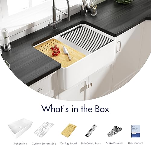 Miniatura 2 de Eridanus - Fregadero con estación de trabajo, 30 pulgadas de largo x 20 pulgadas de ancho, fregadero de cocina de porcelana de arcilla refractaria,