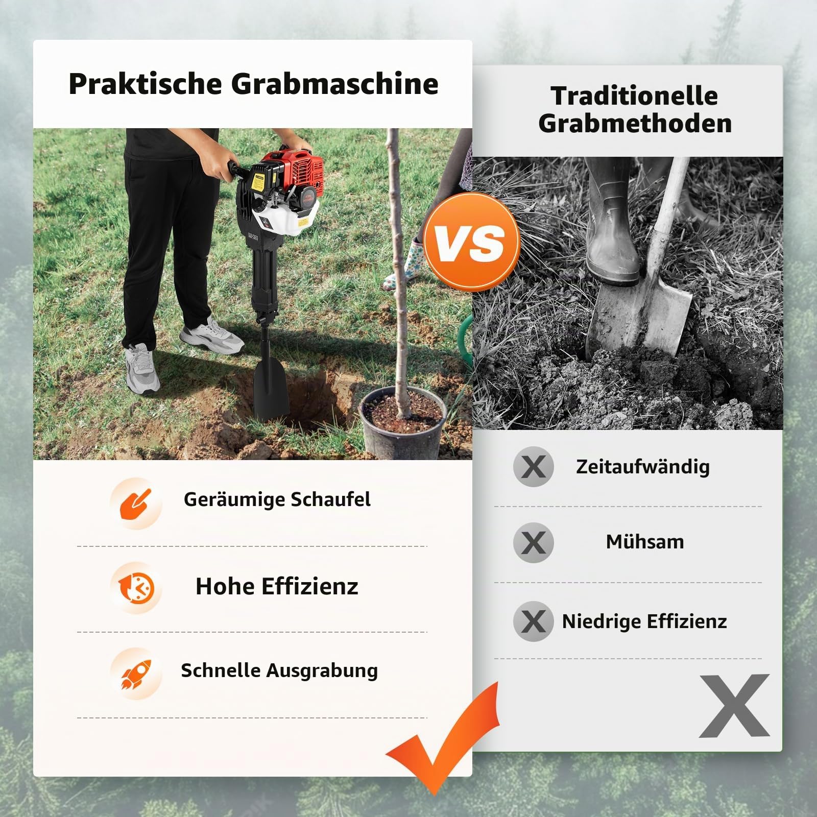 1900W Benzin Baumspaten & Wurzelschneider - Robuster Baumumpflanzbagger für Garten, Rasen, Landschaftsbau - 52cc 2-Takt-Motor mit niedrigem Kraftstoffverbrauch