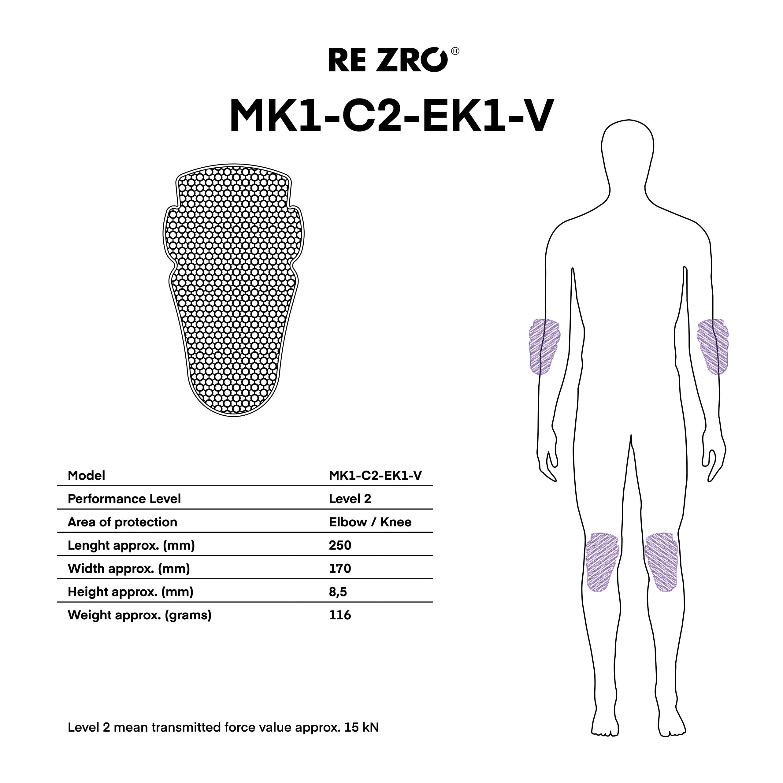 REBELHORN RE ZRO MK1-C2-EK1-V Knie und Ellbogen Protektoren für Motorradbekleidung | 2 im Set | Schutz Stufe 2 | Taschen für Knieschützer oder Ellbogenschützer in Motorradbekleidung sind Erforderlich | CE-Protektoren