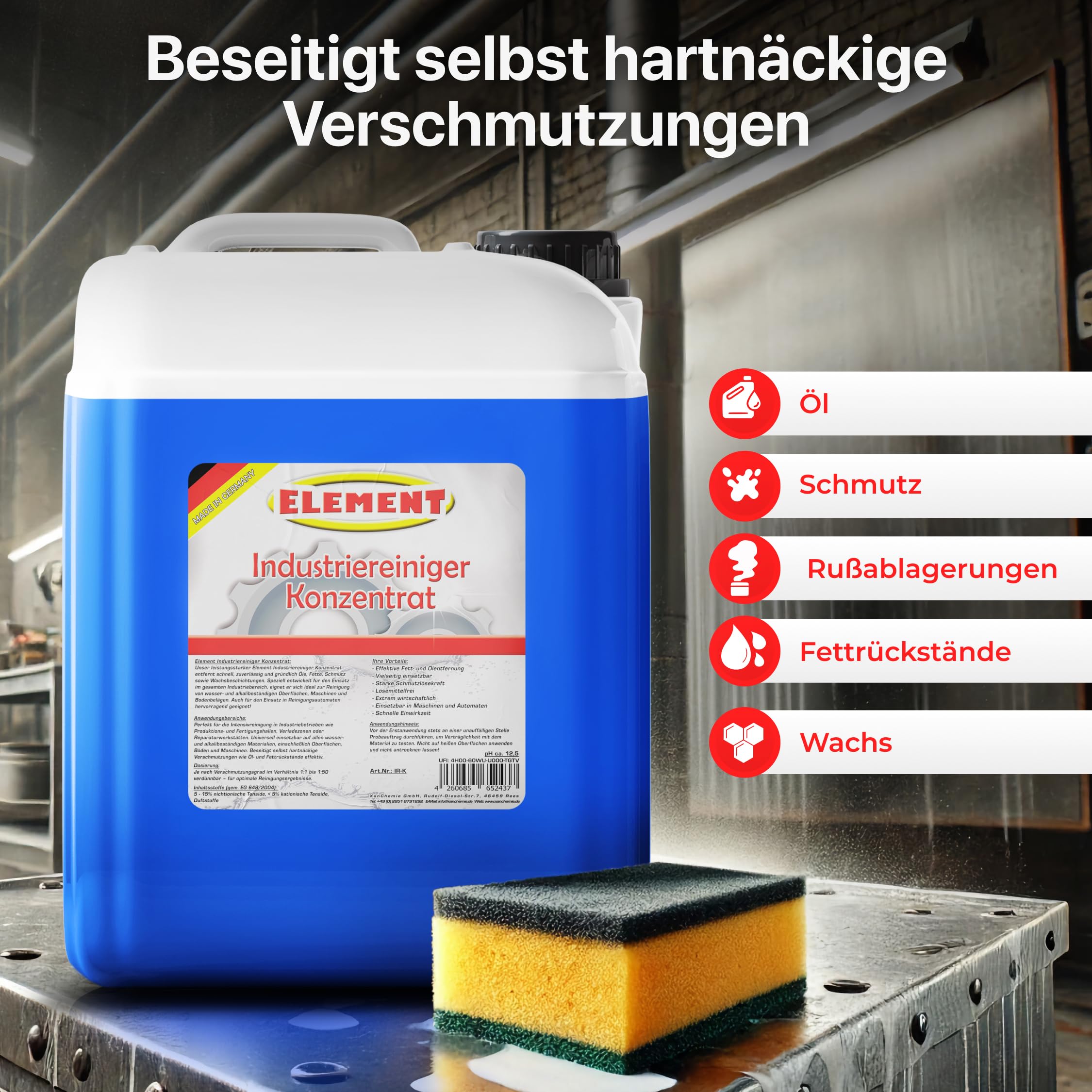 Industriereiniger I 5 Liter I Industrie Reiniger I Konzentrat I Werkstattreiniger I HD Reiniger I Bodenreiniger I Hallenreiniger I