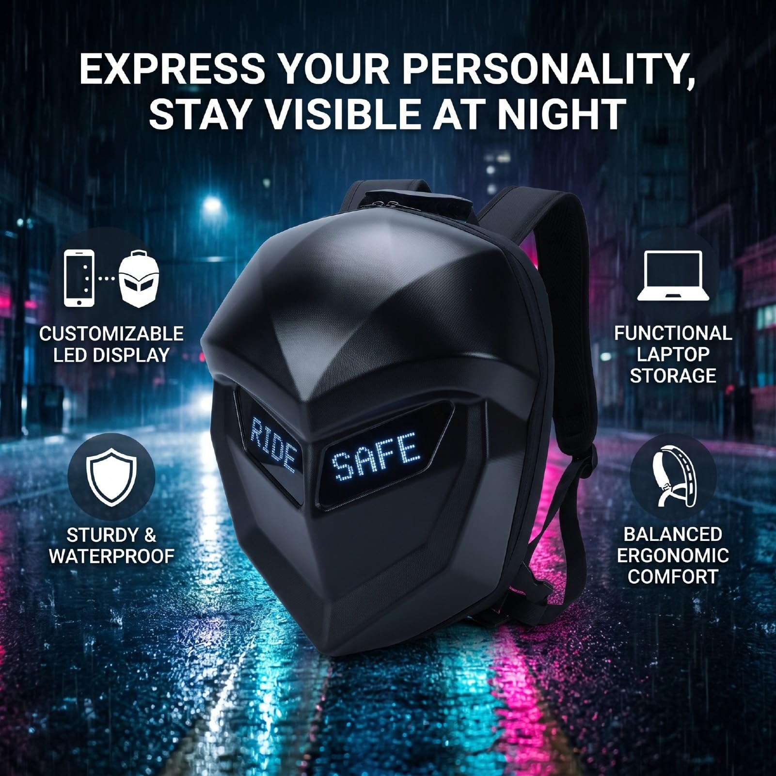 SEAFRONT Zaino LED Programmabile con Schermo Luminoso, Zaino con Controllo Bluetooth for Uso Quotidiano, Viaggi, Eventi, Sport All Aperto e Ciclismo