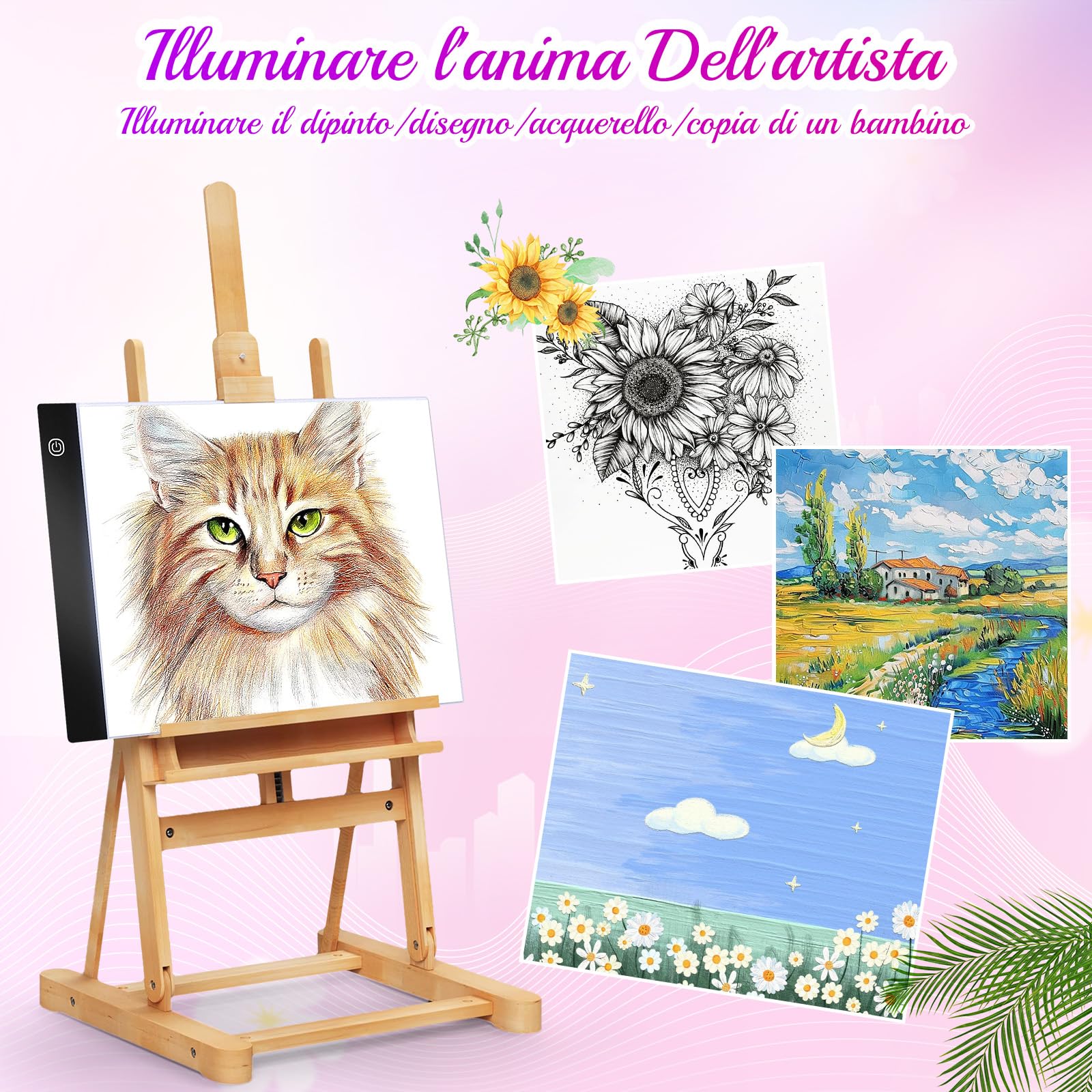 Guiseapue A4 Lavagnetta Luminosa per Disegnare, Lavagna Luminosa Bambini Artisti, Regolabili Tavoletta Luminosa per Pittura, Disegno, Schizzi, Pittura Diamante,Animazione
