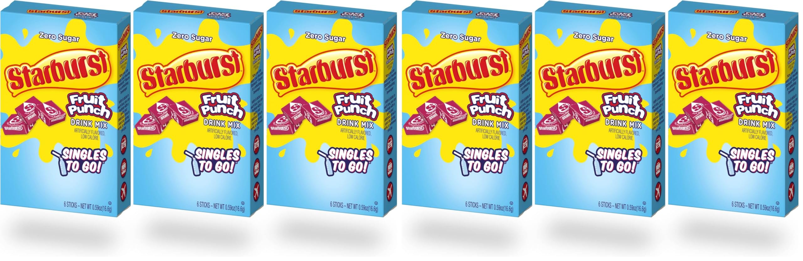 Starburst Singles To Go Zero Sugar Drink Mix, Fruit Punch,6 Count (Pack of 6)