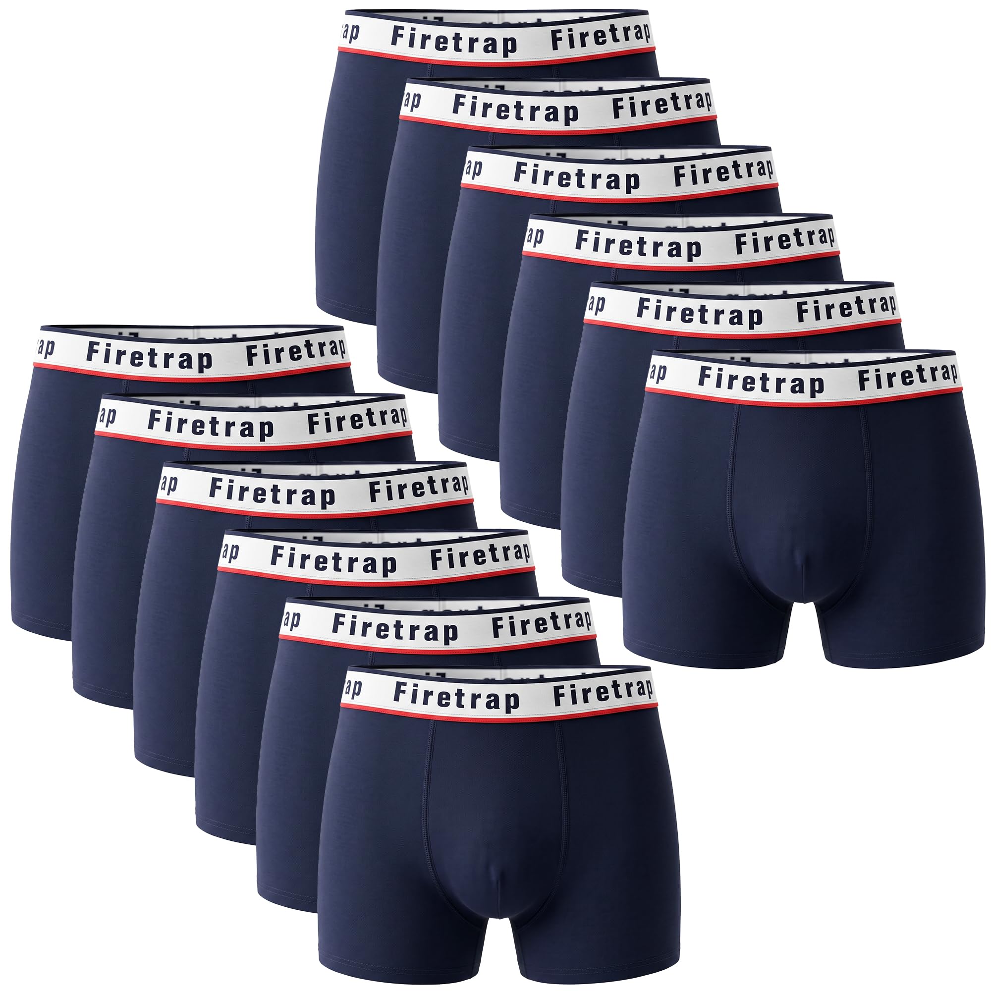 Firetrap Men's All Blue 12 Pack Designer Boxer Shorts, Underwear Gift Set Trunks Comfortable Stretch Cotton Plain Colours Briefs S