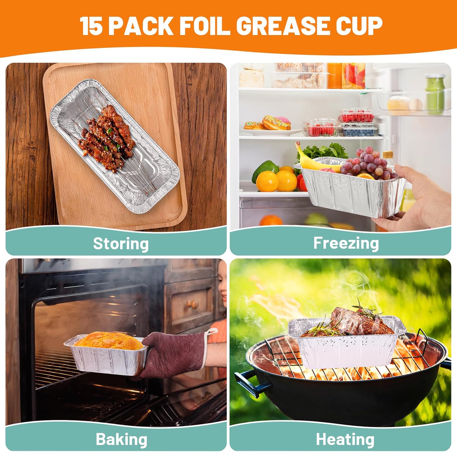 50-Pack Aluminum Foil Grill Drip Pan Grease Cup Liners Compatible with Blackstone Griddle (Griddle Grease Catcher+15Pcs Liners)