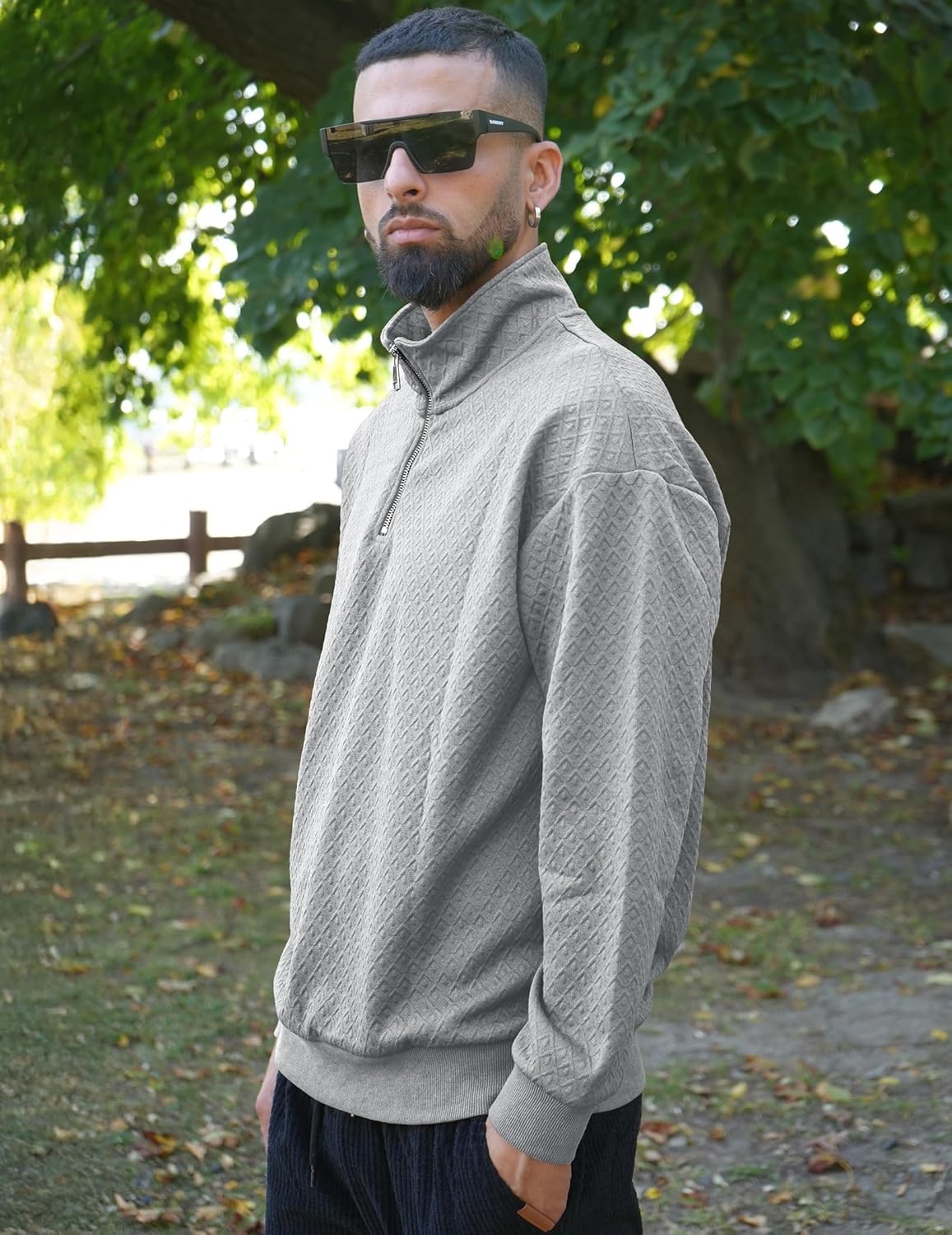 Men's Quarter Zip Sweatshirts Casual Long Sleeve Mock Neck Pullover Solid Textured Fall Clothes - Image 3