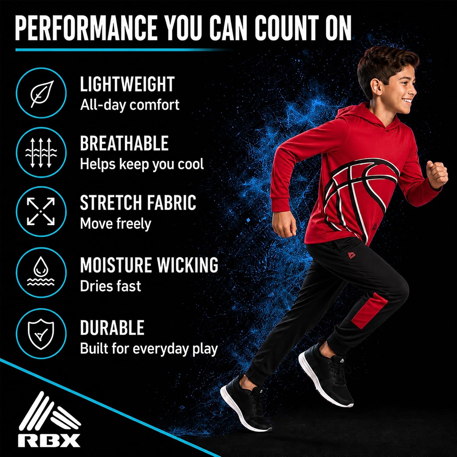 RBX Boys Jogger Set 2 Piece Athletic Pullover Hoodie & Tricot Jogger Pants