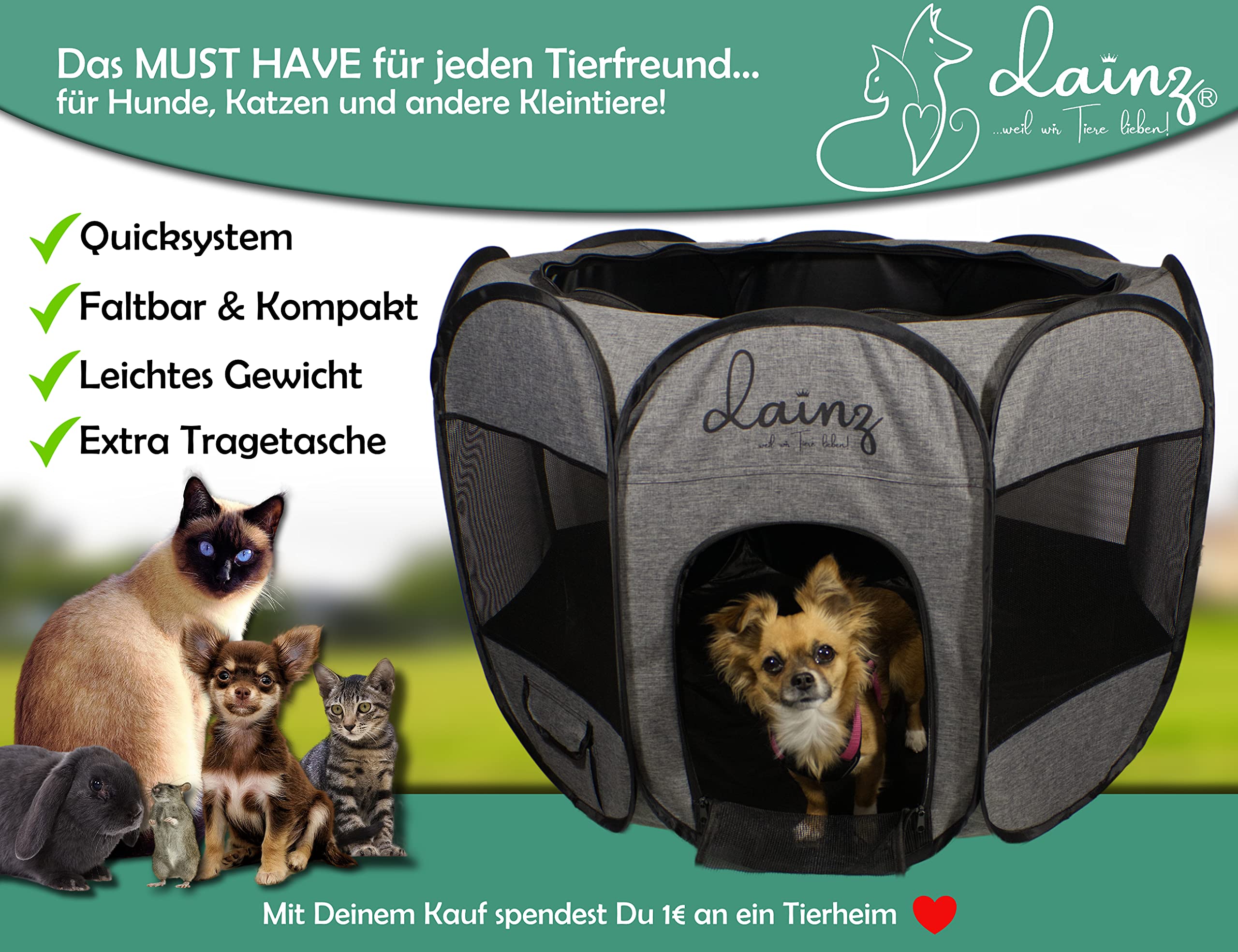 Jespet Laufgitter Für Haustiere – Faltbar, Tragbar, 61x61x30 Cm, Mit Netzabdeckung & Tragetasche