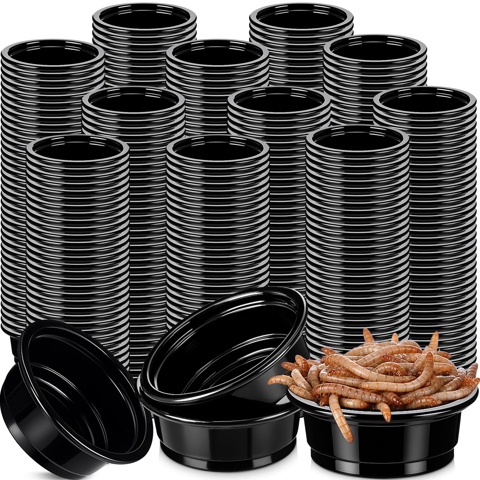 Maxcheck 1000 Pcs 0.5 oz Gecko Feeding Cups Small Gecko Food and Water Cups Reptile Feeding Bowls Plastic Bearded Dragon Food Bowl for Lizard Small Pet Ledge Accessories (Black)