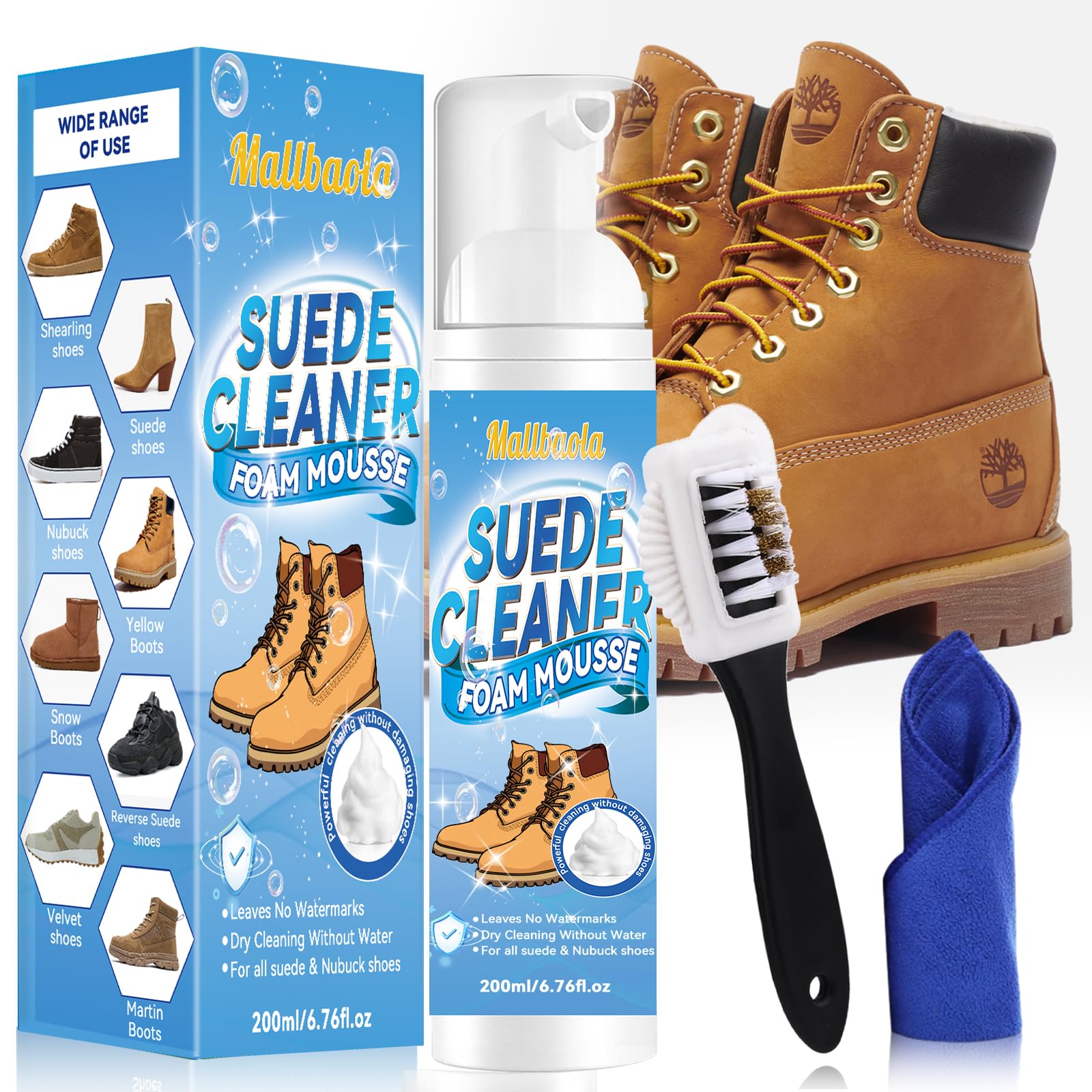 Pulizia Scarpe Scamosciate, 200ml Pulisci Scarpe con Spazzola, Kit Pulizia Scarpe per Rimuovere Sporco e Macchie, Pulitore Scarpe Camoscio per Scarpe Bianche, Maglia, Stivali, Sneaker, Pelle, Camoscio