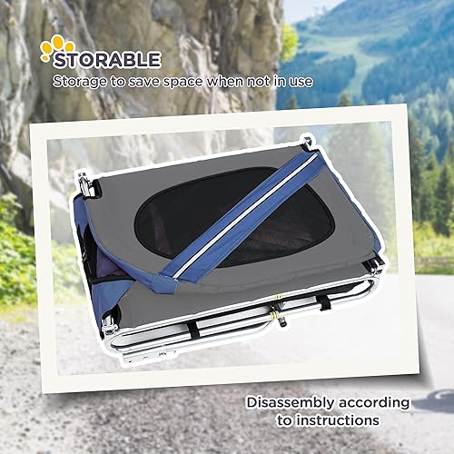 Vista 22 de Aosom Remolque de bicicleta para perros, carrito de mascotas, accesorio de transporte de carga para viajes con 3 entradas, ruedas grandes para Rojo