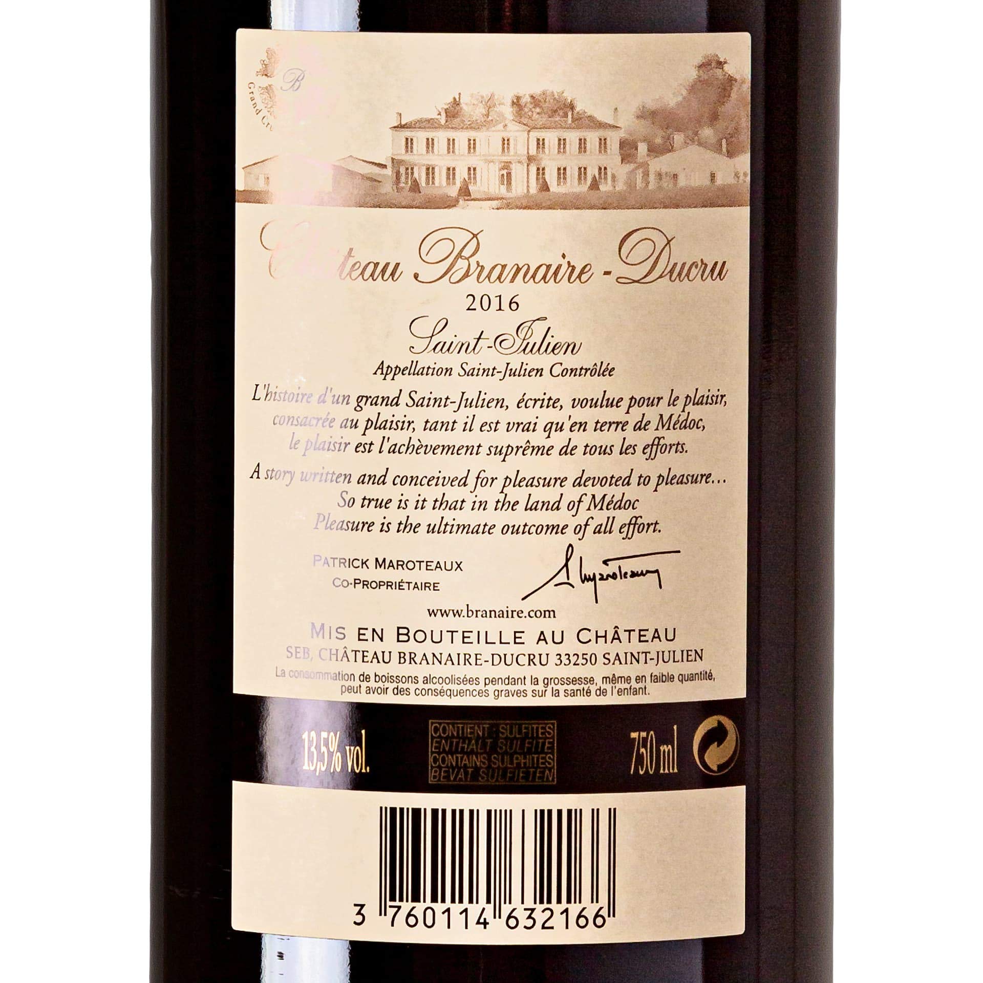 X1 Château Branaire-Ducru 2016 75 cl AOC Saint-Julien 4ème Cru Classé Rotwein