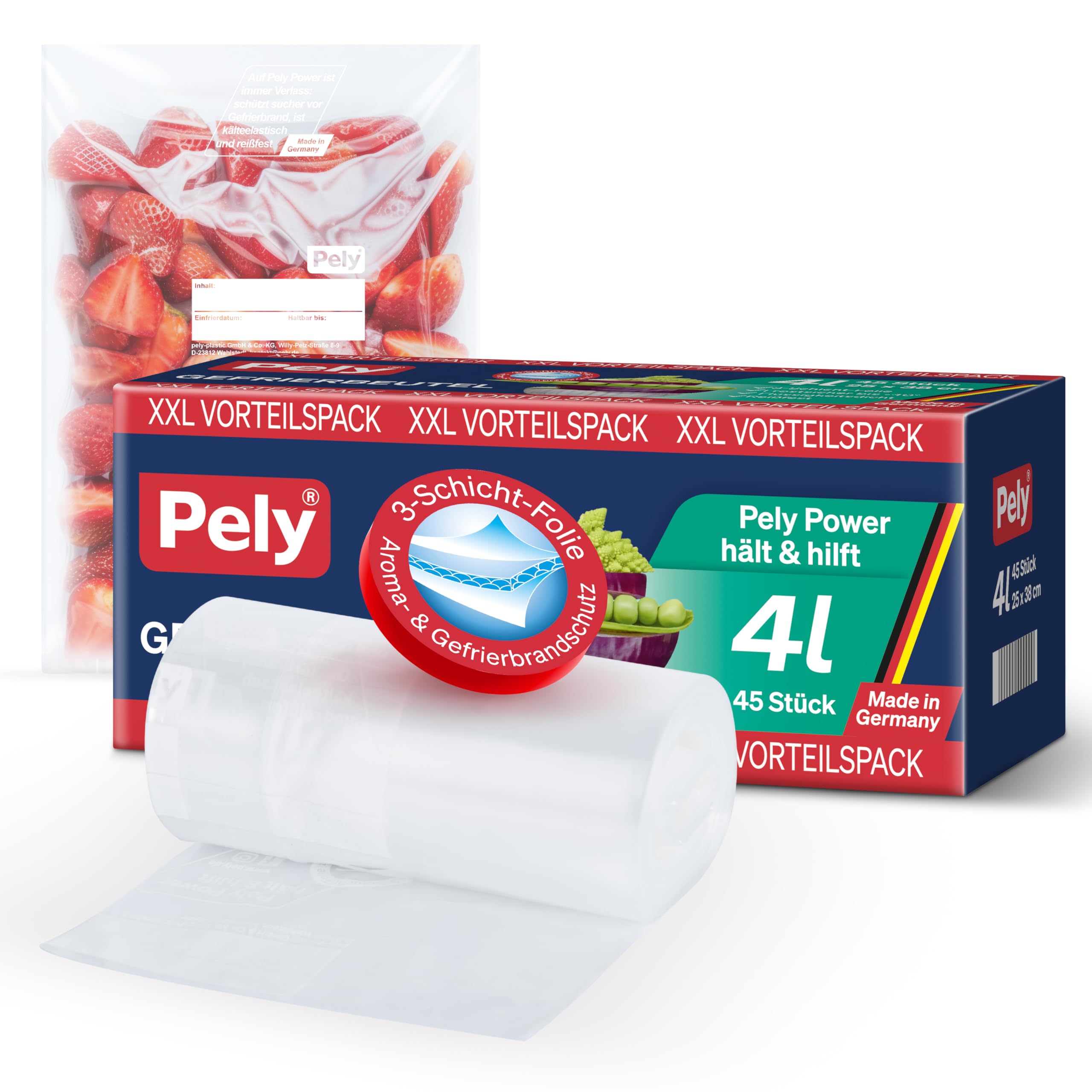 pely 8674 - Sacchetti per congelatore, 4 l, 45 sacchetti, confezione risparmio (4 litri)