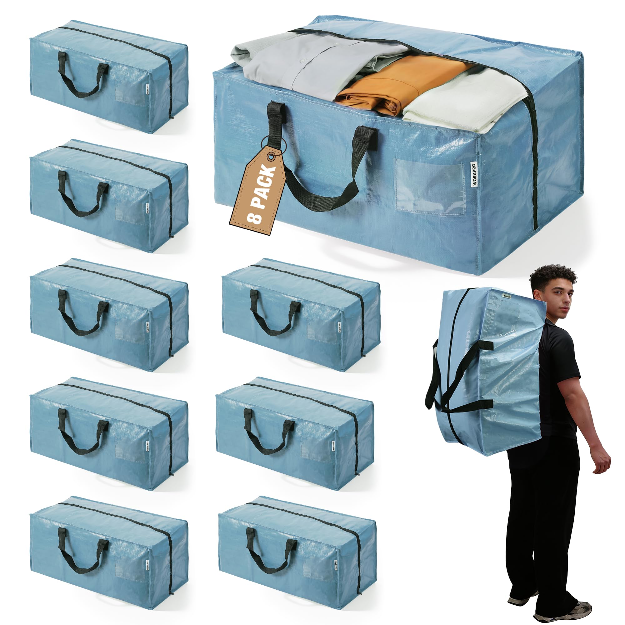 WORKPRO 8 Pack Extra Large Moving Bags with Backpack Straps &amp; Handles